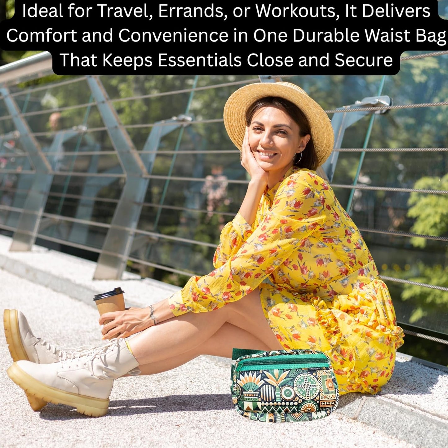 Yewande&co Neoprene Fanny Pack Belt Bag – Lightweight Waterproof Waist Bag with Adjustable Strap, 3 Zippered Pockets, Crossbody Belt Bag for Travel, African Design Crossbody Bags (Bush)