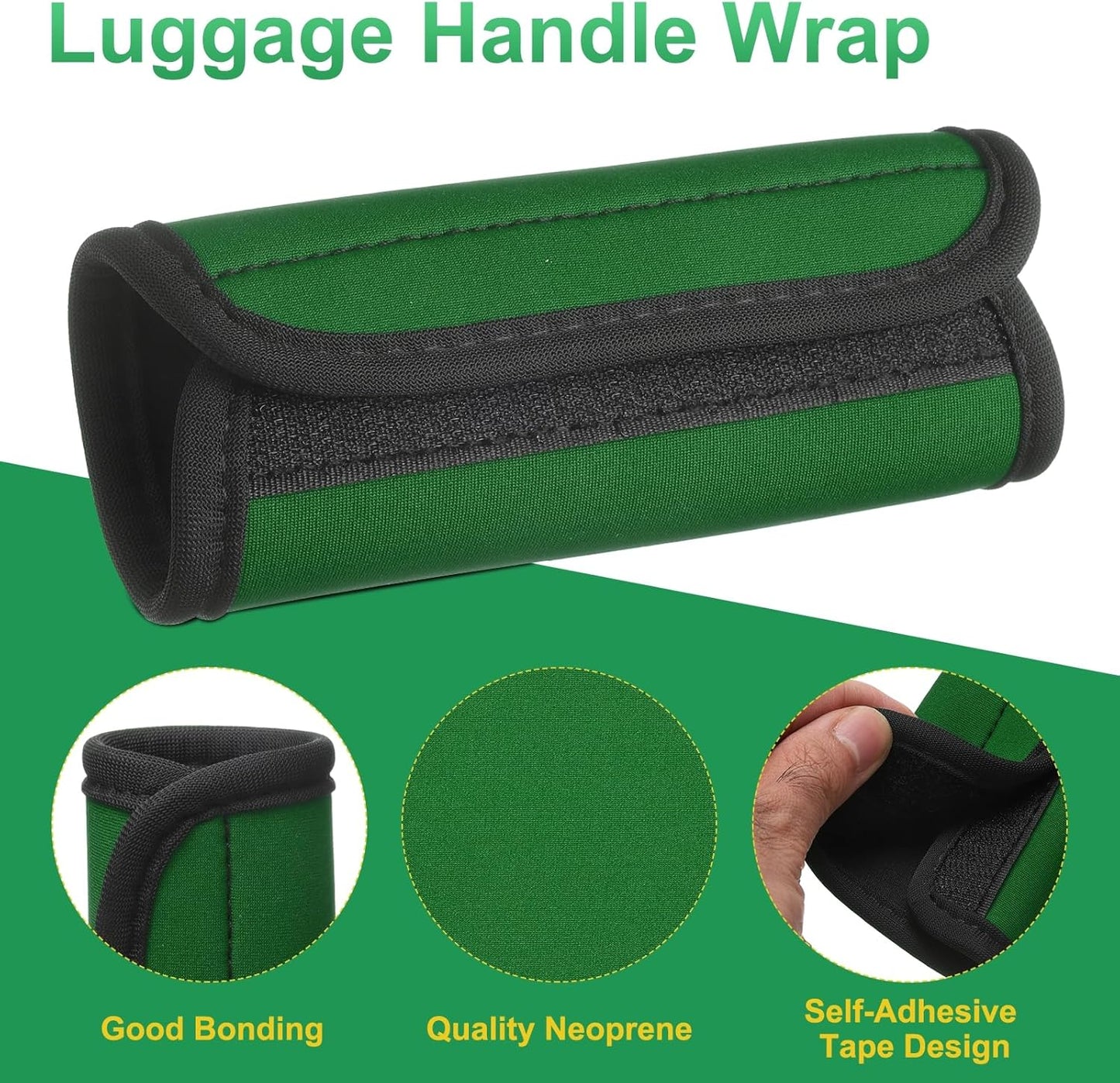uxcell 3 Pcs Luggage Handle Wrap for Suitcase, Neoprene Handbag Grip Cover Protector Luggage Identifiers Suitcase Handle Wraps for Luggage Shopping Bag Travel Bags, Green