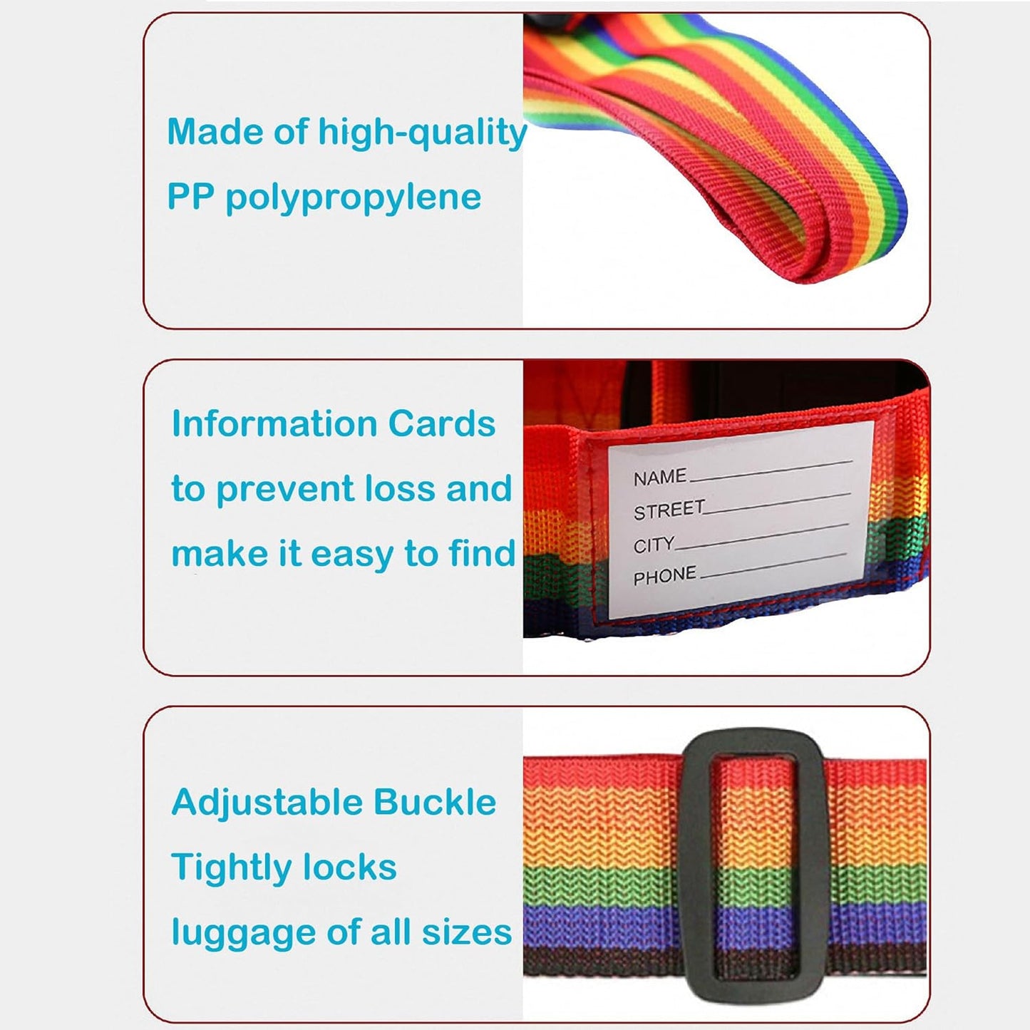 Nylon Luggage Straps for Suitcase Security Identification Accessories,Heavy Duty Packing Belt with Buckle Adjustable Length for 20"-34" Size Travel Case, 1 Pack Rainbow Colors 4M Length