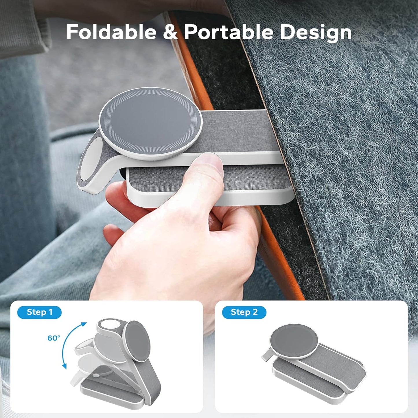 3 in 1 Foldable Wireless Travel Charging Station for MagSafe, Nightstand Magnetic Charger Stand for iPhone 17 16 15 14 Pro Max, Charging Dock with Night Light for Apple Watch/AirPods (White)