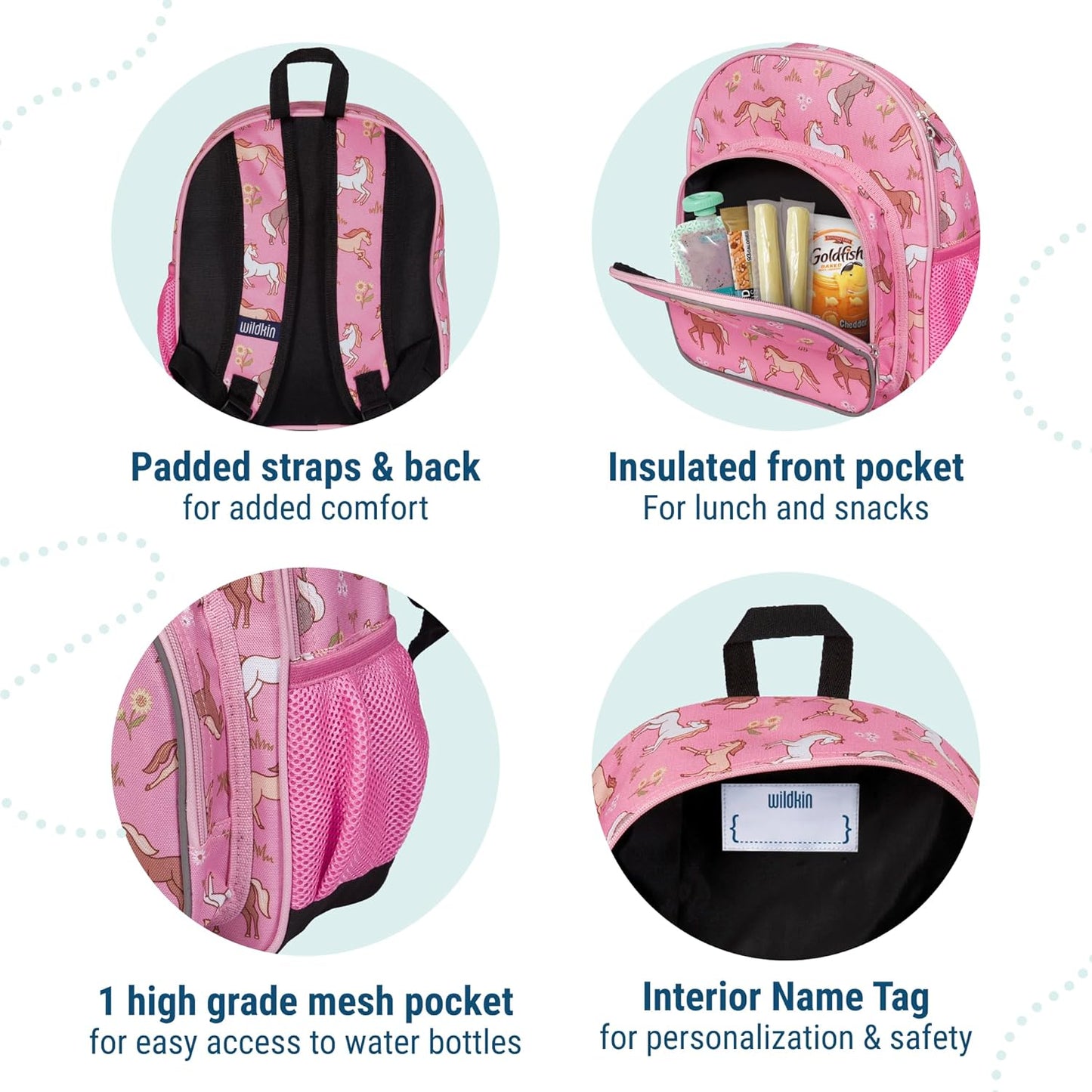 Wildkin 12-inch Kids Backpack – Padded, Adjustable, Ideal for Daycare & Travel -Wild Horses