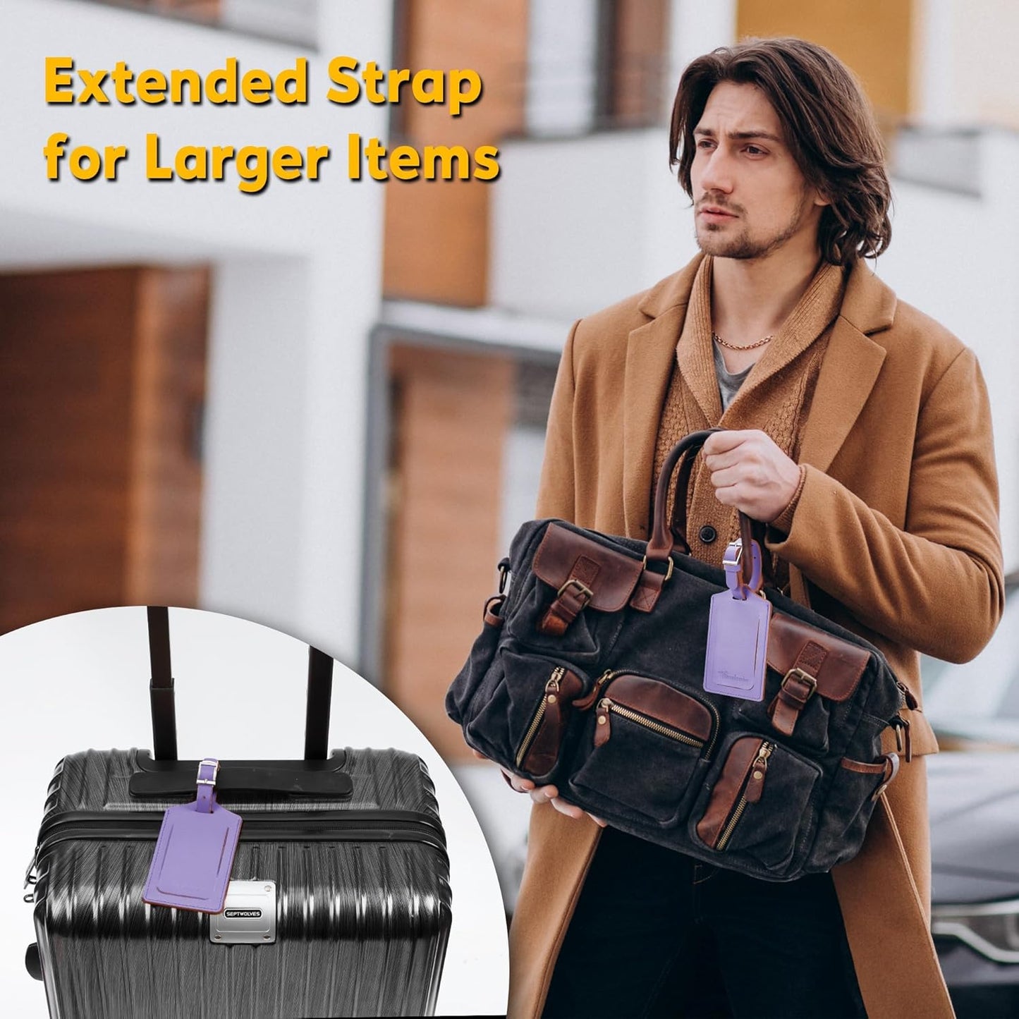 Travelambo Luggage Tags for Suitcases Faux Leather Privacy Protection 30 Pack Bag Tags Travel Accessories Essential, Classic Purple