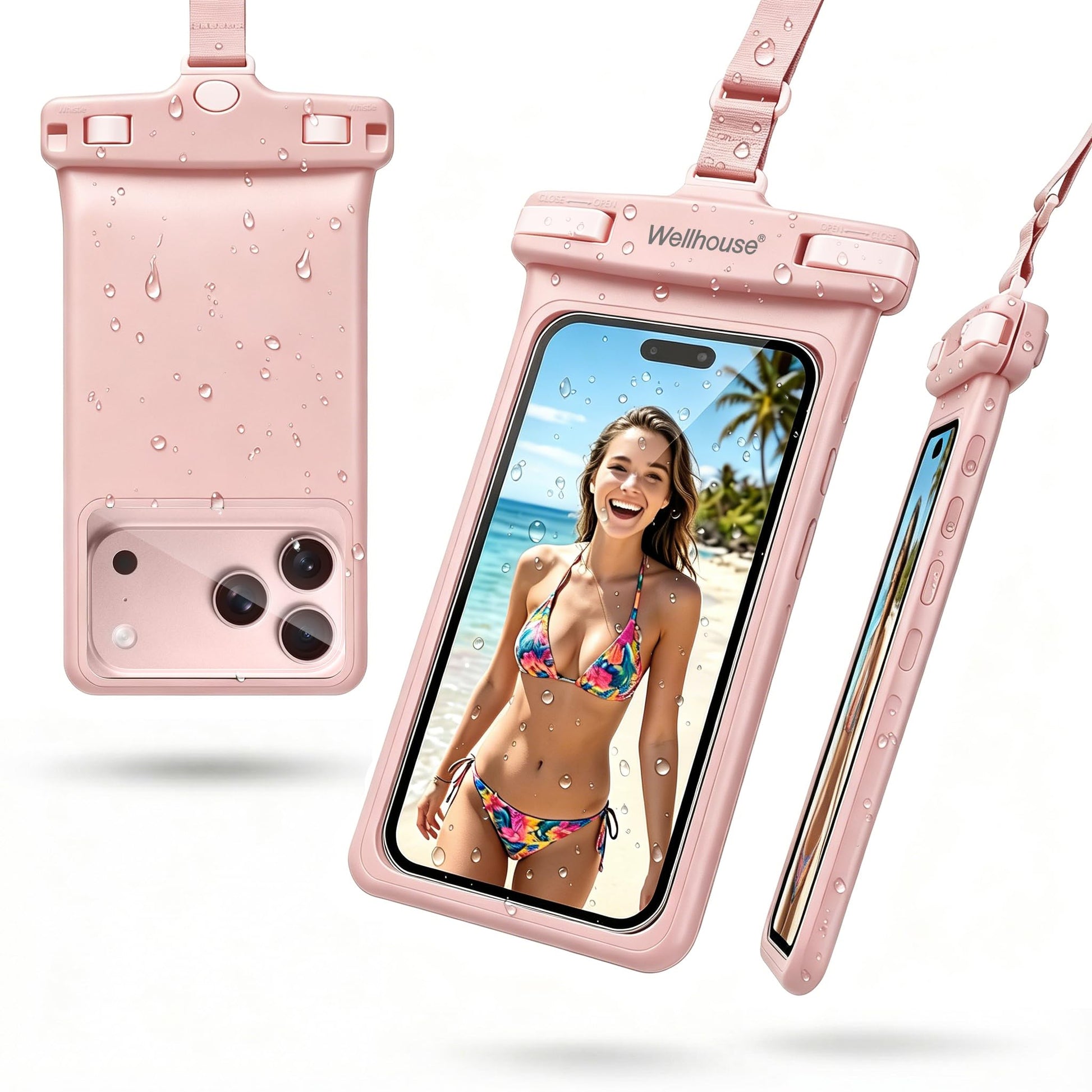 wellhouse 3D Waterproof Phone Pouch with Lanyard,Premium TPU100FT Deep Waterproof Phone Case for