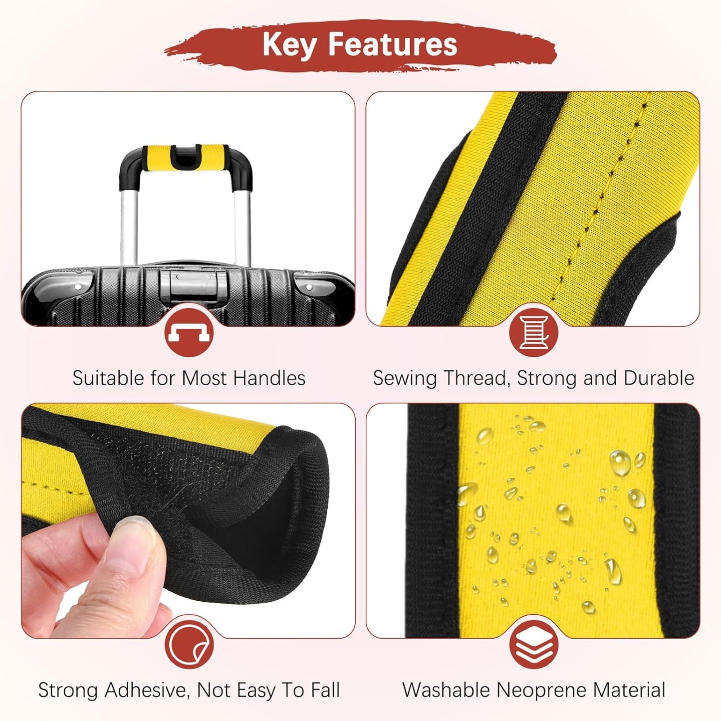 Luggage Handle Wrap [3PCS] - Neoprene Luggage Identifiers Hollow Design Use for Push-Button Luggage Suitcase & Trolley Case - [Yellow-6IN/15CM] Comfort Grip Handle Cover