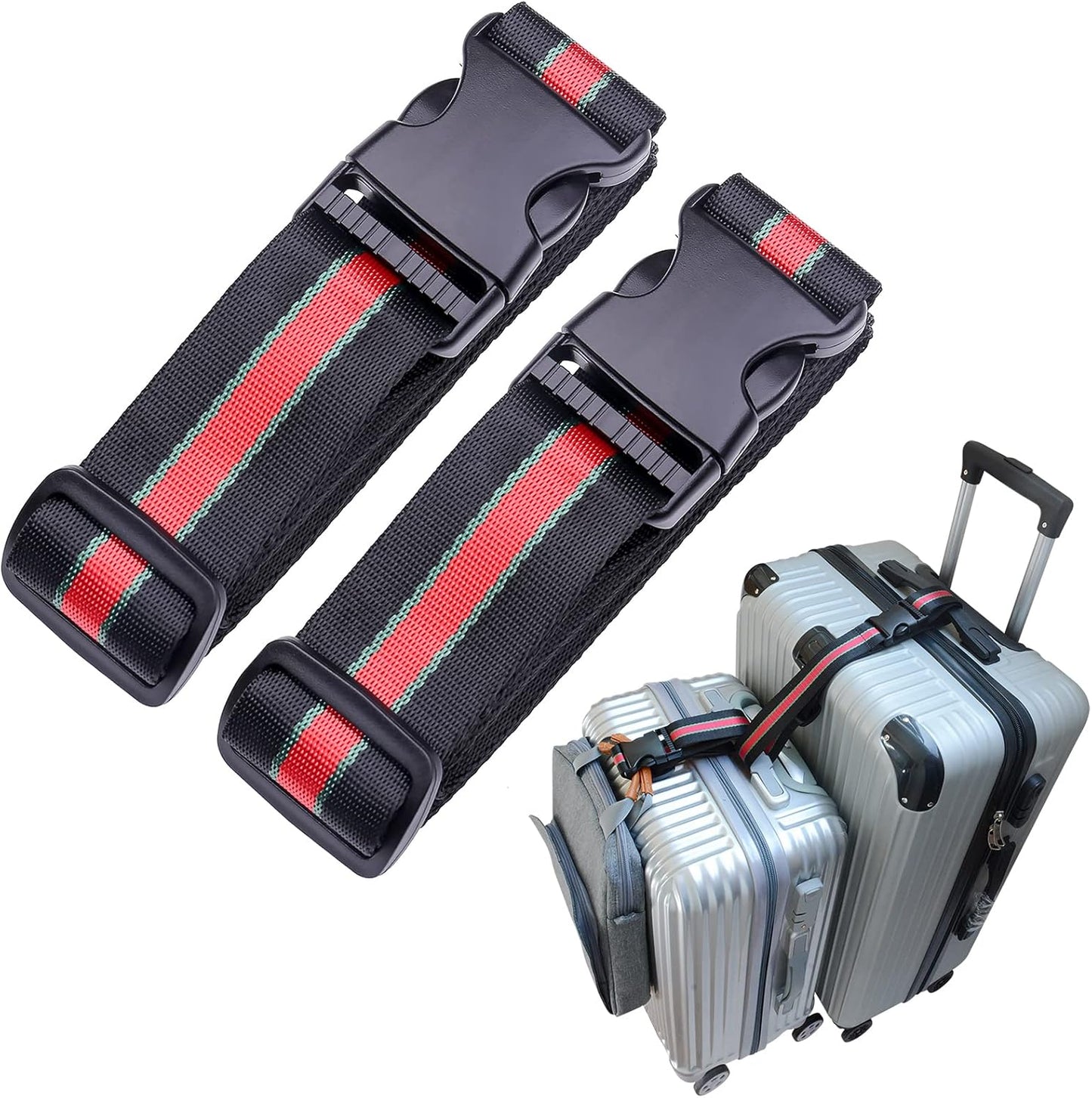Luggage Strap add a Bag, Heavy Duty Adjustable Suitcase Belt Travel Attachment Travel Accessories for Connecting Your Luggage (Black+red)