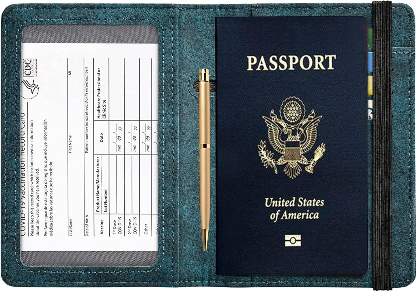 HerriaT Passport and Vaccine Card Holder Combo,Cover Case with CDC Vaccination Card Slot, Leather Travel Documents Organizer Protector, with RFID Blocking, for Women and Men