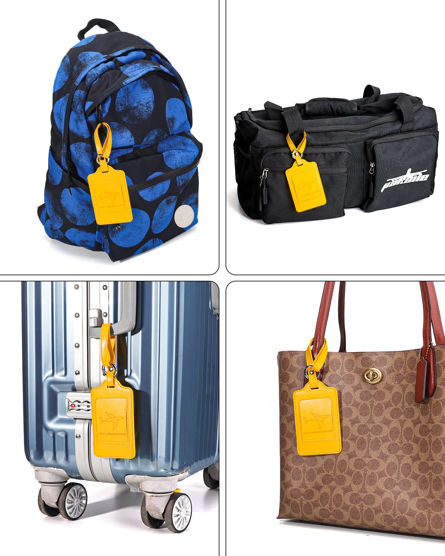 Teskyer Leather Luggage Tags for Suitcases, 3 Pack, Yellow