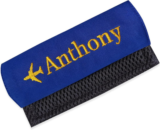 Personalized Luggage Handle Wrap Finder | Custom Embroidered Icon Monograms or Short Text ID Tag | Cover Identifier Marker for Suitcase or Bag | Grips Accessories for Travel by ACORD EU (Royal Blue)