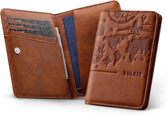 VULKIT Passport Holder Magnetic Closure RFID Blocking Travel Wallet Passport Book Cover Boarding Pass Holder Travel Essentials