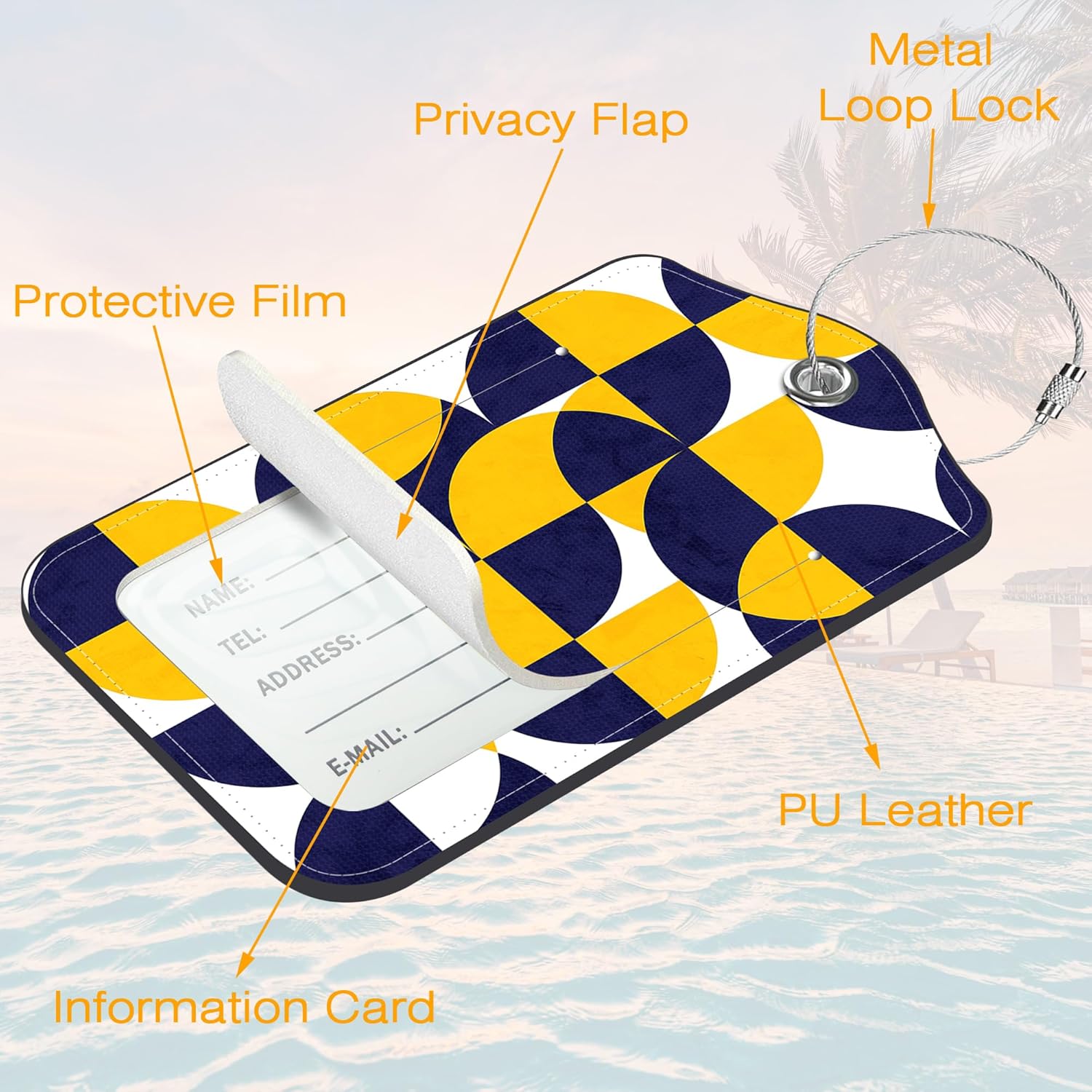3 Pack Luggage Tags for suitcases Abstract Art Geometric Leather Luggage Tag, Identifiers with