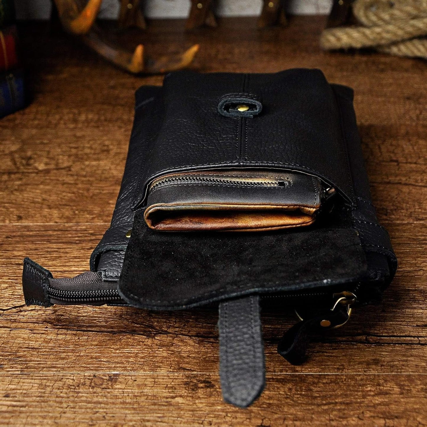 Men's Genuine Leather Small Messenger Shoulder Satchel - Adjustable Waist Bag