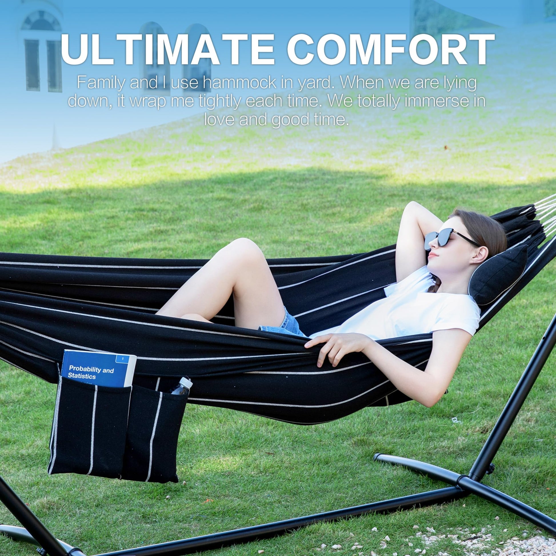 PNAEUT Double Hammocks with Stand for Outside, Portable Space Saving Heavy-Duty Steel Stand for