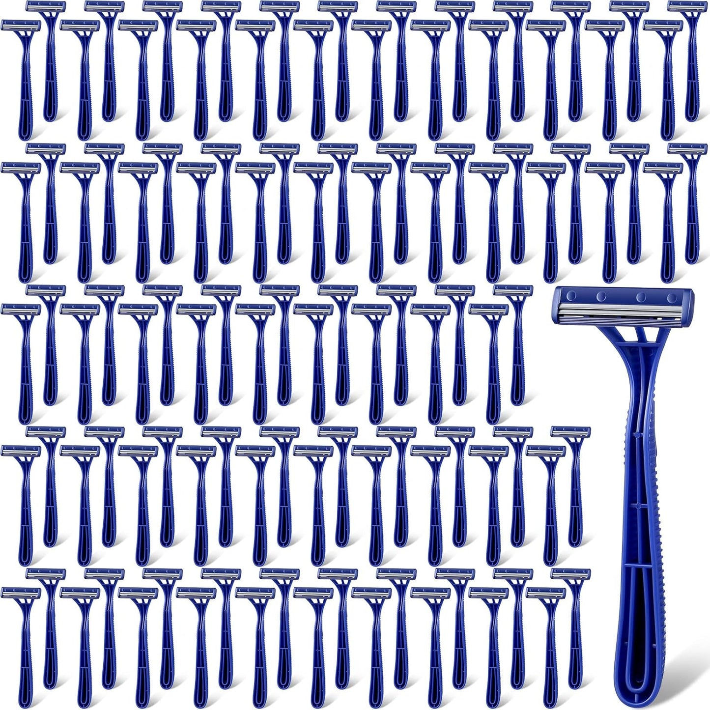 200 Pieces Disposable Razor Bulk for Men Individually Wrapped Twin Blades Shaving Razor for Shaving Safety Hotel Guest House Travel Home Use Portable, Blue