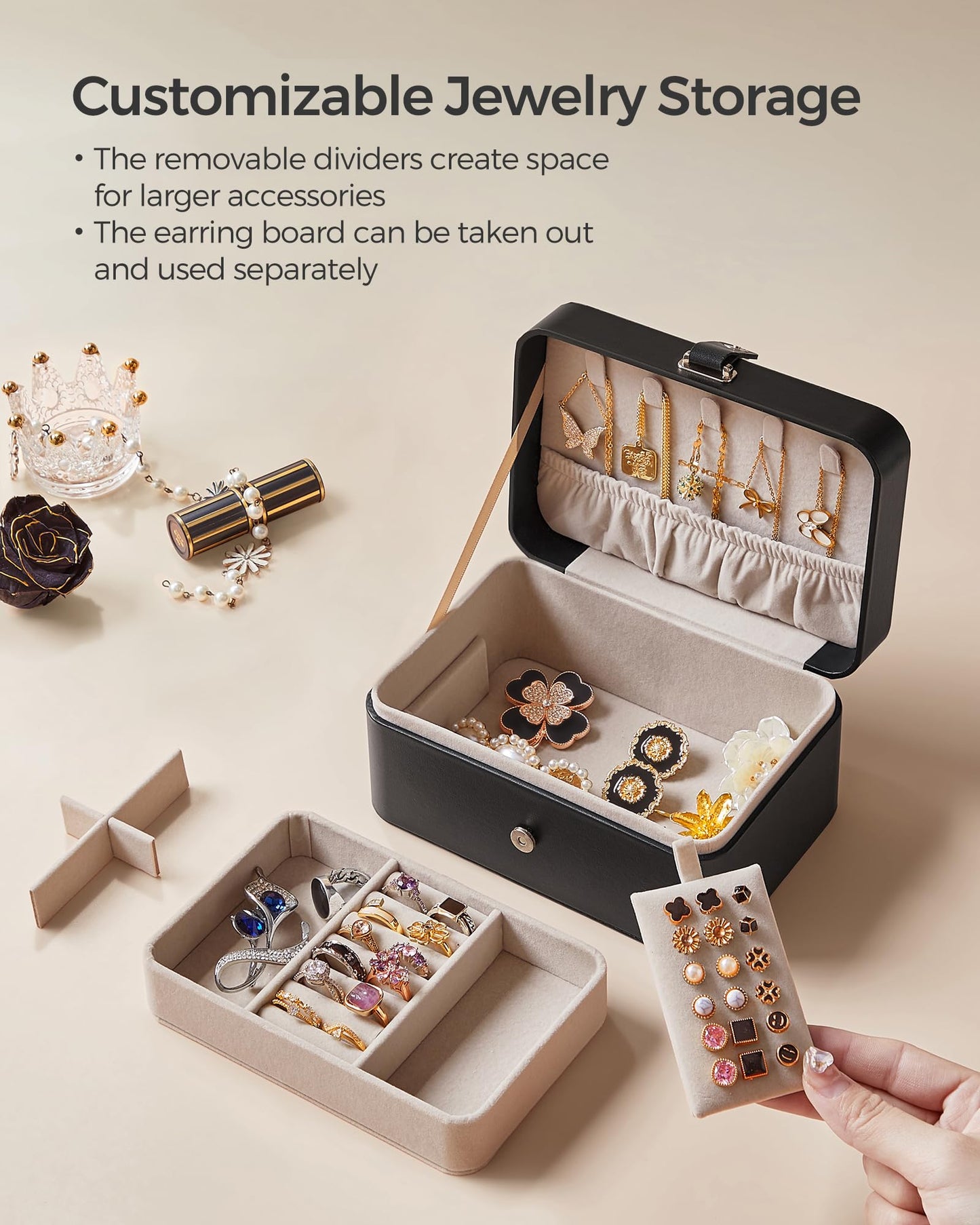 SONGMICS Travel Jewelry Organizer, 2-Layer Portable Jewelry Box Case