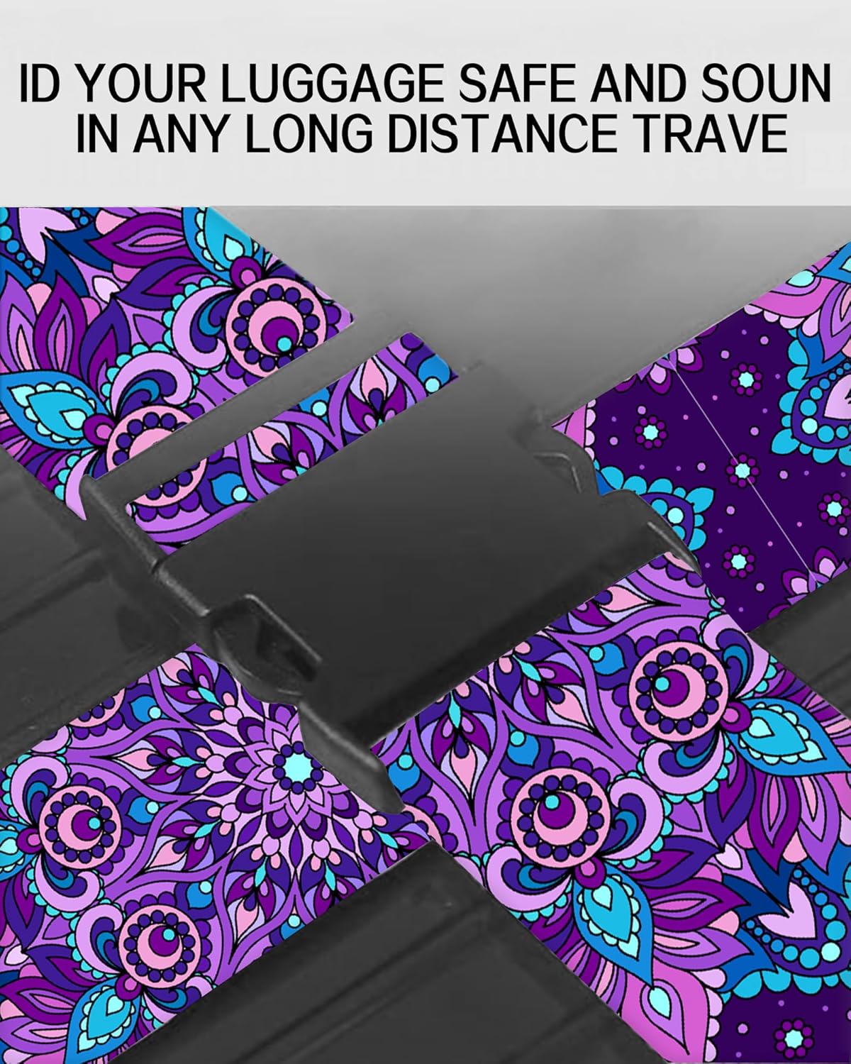Luggage Straps for Suitcases, Adjustable Travel Belt, Durable Wide Luggage Strap, Cute Suitcase Strap Identifiers with Buckle, Bag Straps for Luggage, Luxury Purple Mandala
