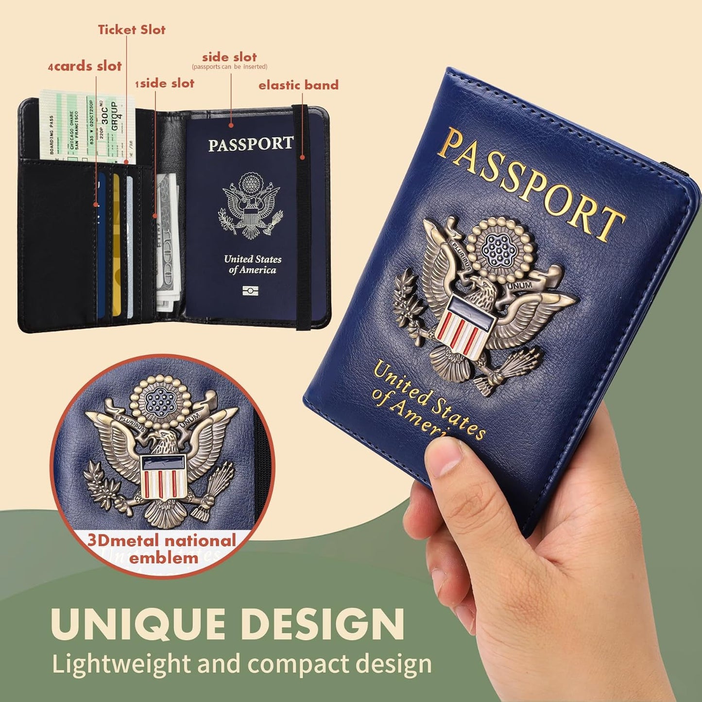 2 Pcs Passport Holder for Travel Card Slot Combo RFID Blocking Leather Family Passport Wallet Travel Accessories for Men Women (Blue and black)