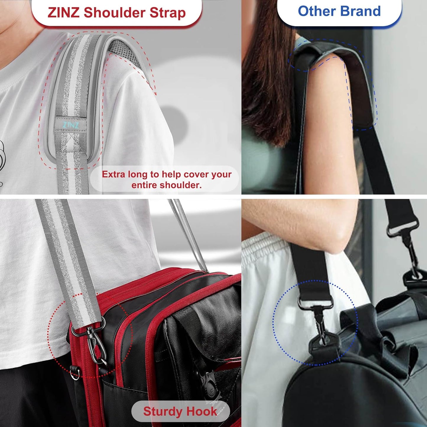 ZINZ Shoulder Strap - 59 Inch Universal Heavy-duty Adjustable Strap with Ultra-thick Fixed Breathable Pad for Laptop, Gym, Camera Bag and More - Gray Silver Jacquard