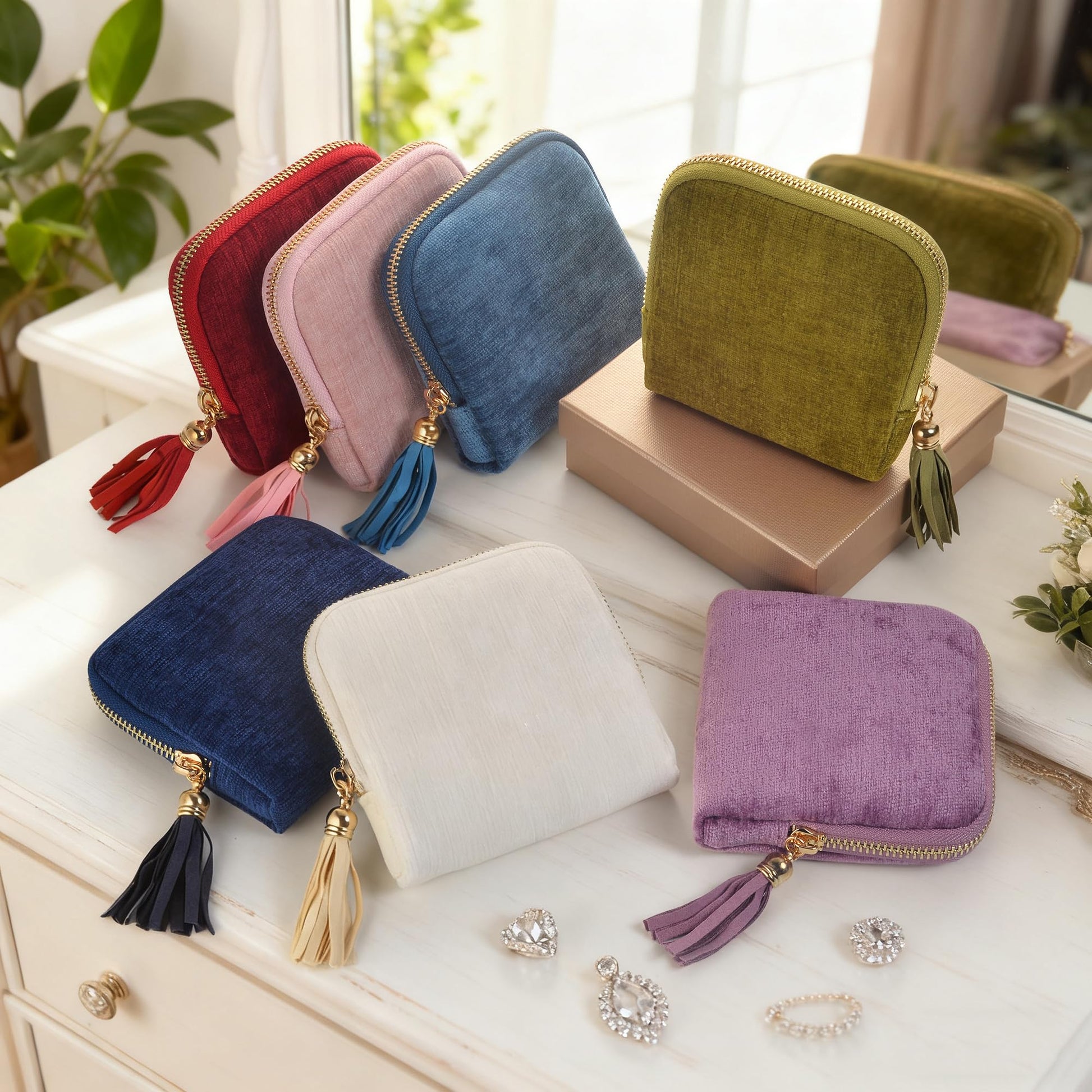 Zeelooroo Jewelry Organizer Case, Small Travel Velvet Pouch, Portable