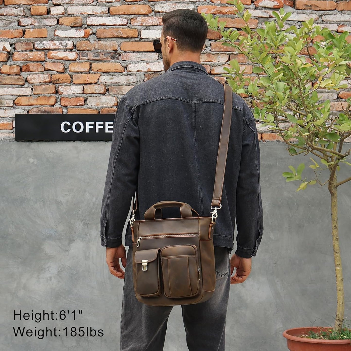 TIDING Full Grain Leather Messenger Shoulder Bag for Men Vintage Crossbody Bag Work Business Travel Handbag fits 11" Tablet