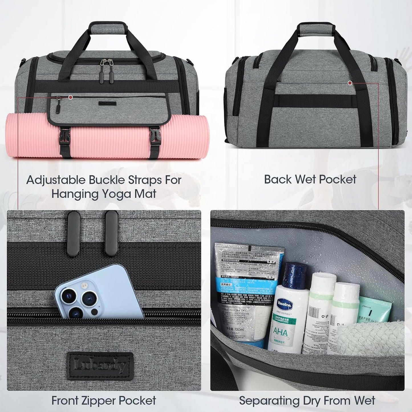 IGOLUMON Gym Bag for Men 40L Sports Duffel Bags Gym Duffle Bag Women with Shoe Compartment & Wet