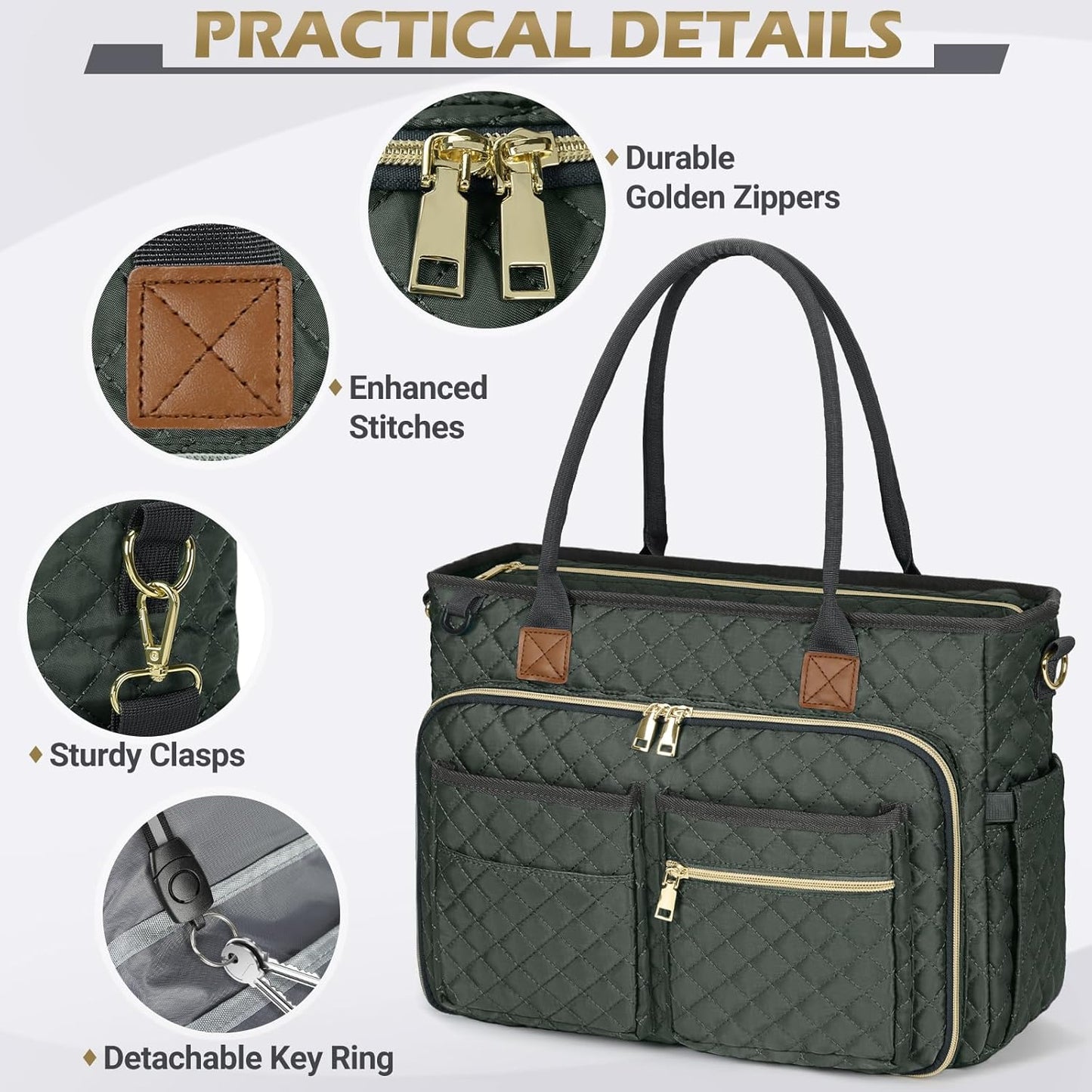 RAINSMORE Teacher Tote Bag 15.6 inch Laptop Bag for Women Work Bags Laptop Tote Nurse Bag Professional Computer Messenger with Insulated Pocket, Laptop Briefcase for Office, College, Nursing, Fog Blue