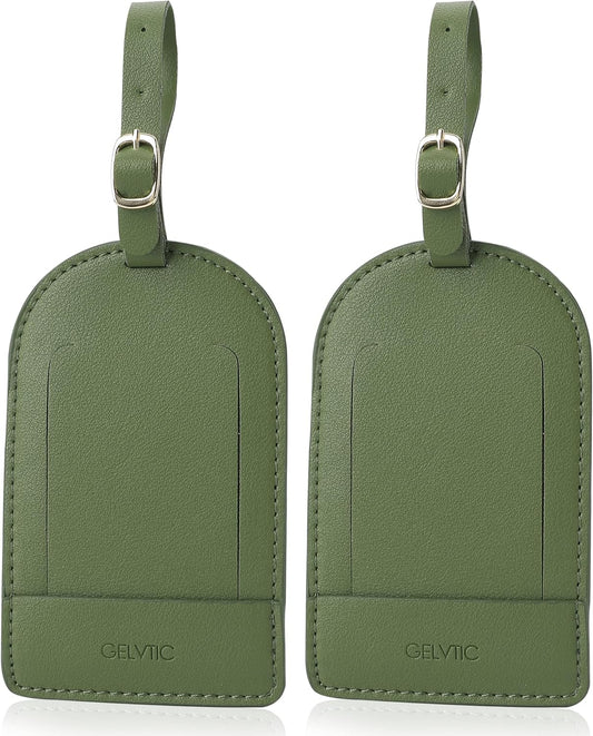 Faux Leather Luggage Tags for Suitcase Tag Set Privacy Protection with Identifie Name Lable ID Card Baggage tag for Men Women Travel Accessories, 2/4 Pack (LT06-Green)