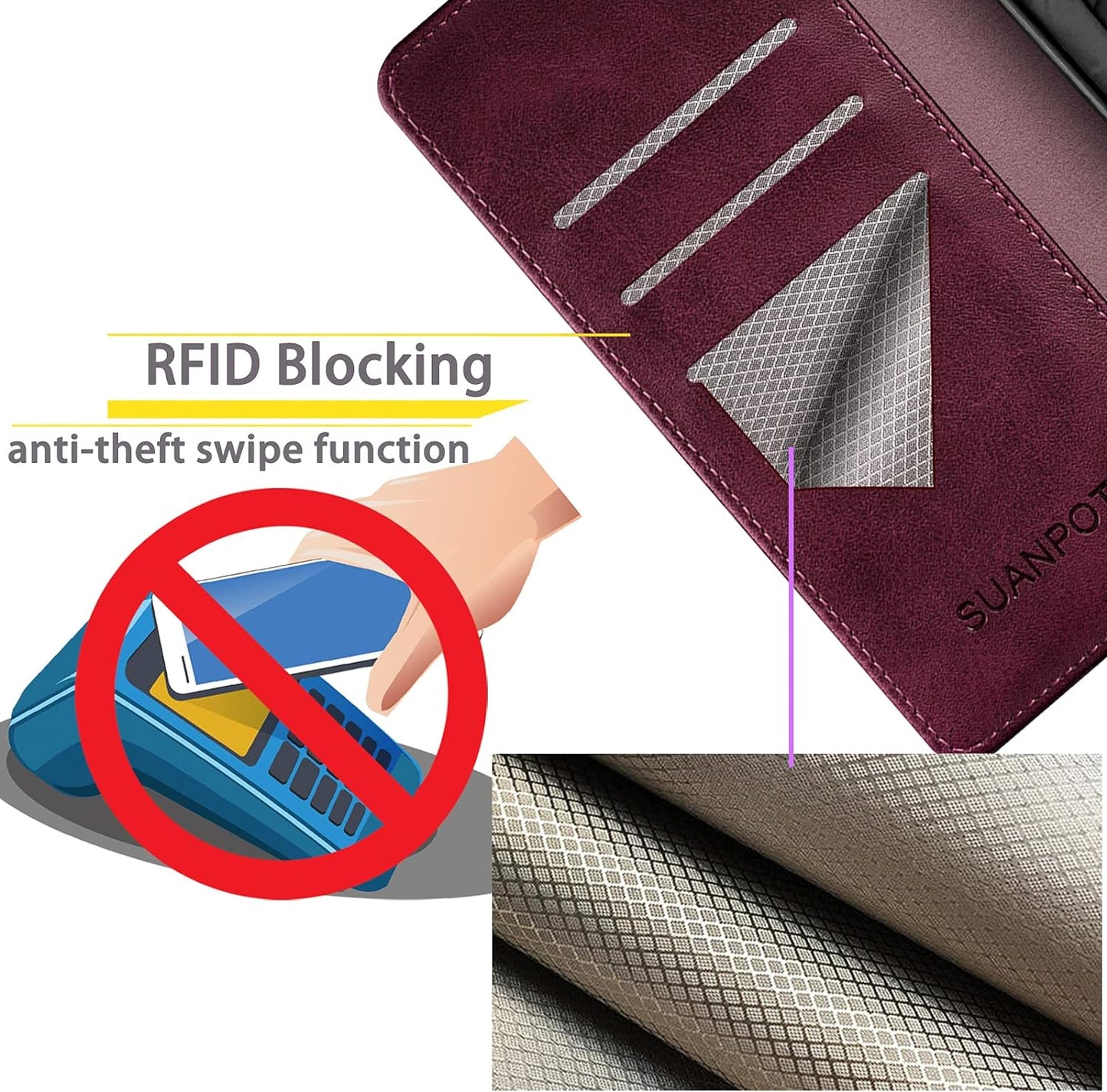 SUANPOT Compatible with iPhone 17 Pro Max 6.9" Wallet case with RFID Blocking Credit Card Holder,Flip Book PU Leather Protective Cover Women Men for Apple 17 Pro Max Phone case Wine Red