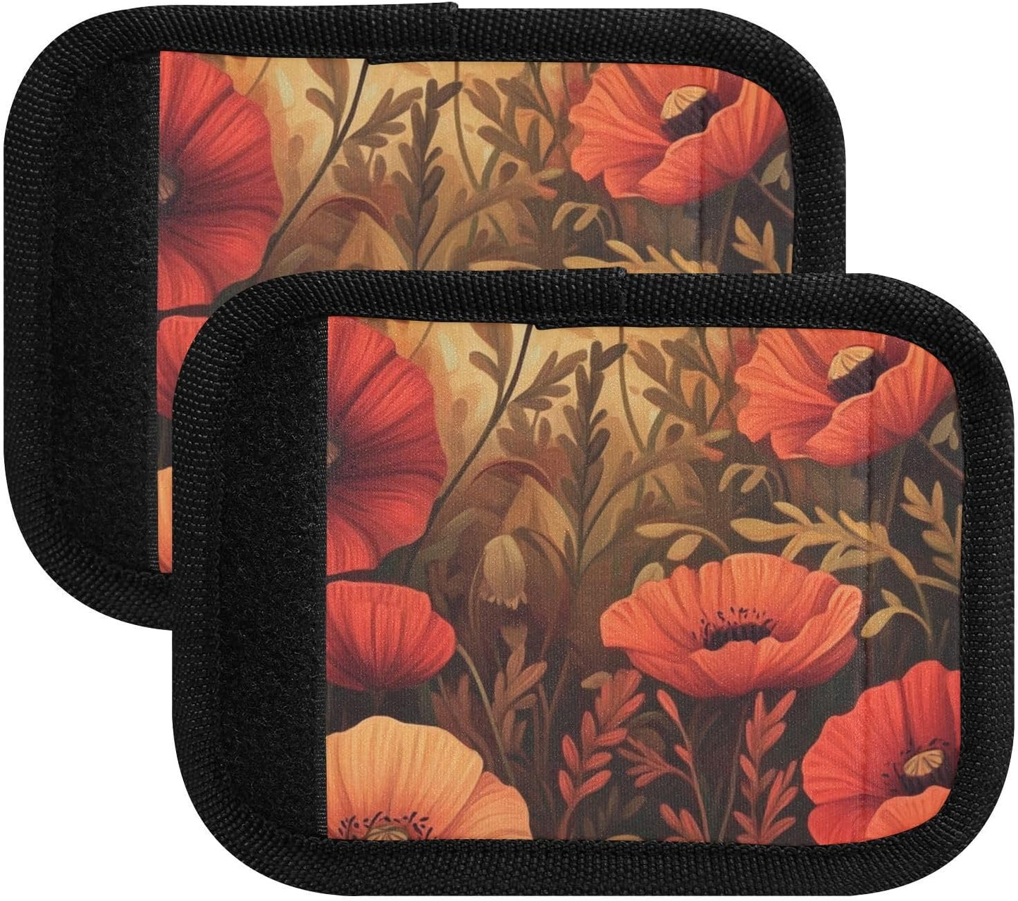 Poppy Flowers and Autumn Leaves 4 Pack Luggage Handle Wraps Covers for Suitcase Identifiers Bag Tags Travel Accessories