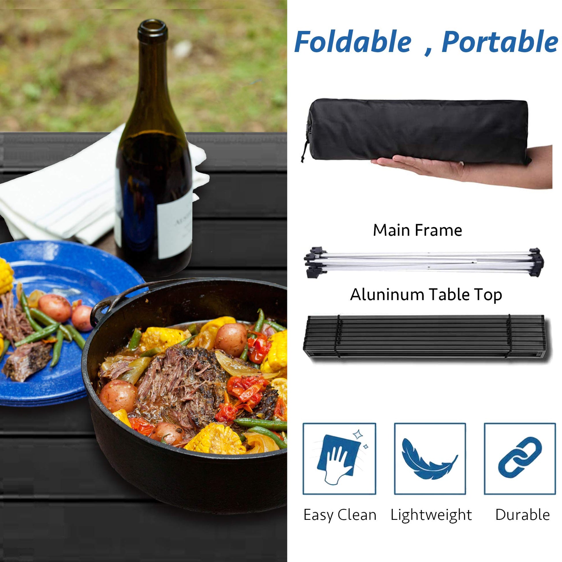 Grope Portable Camping Table,Aluminum Folding Beach Table (Black-S)