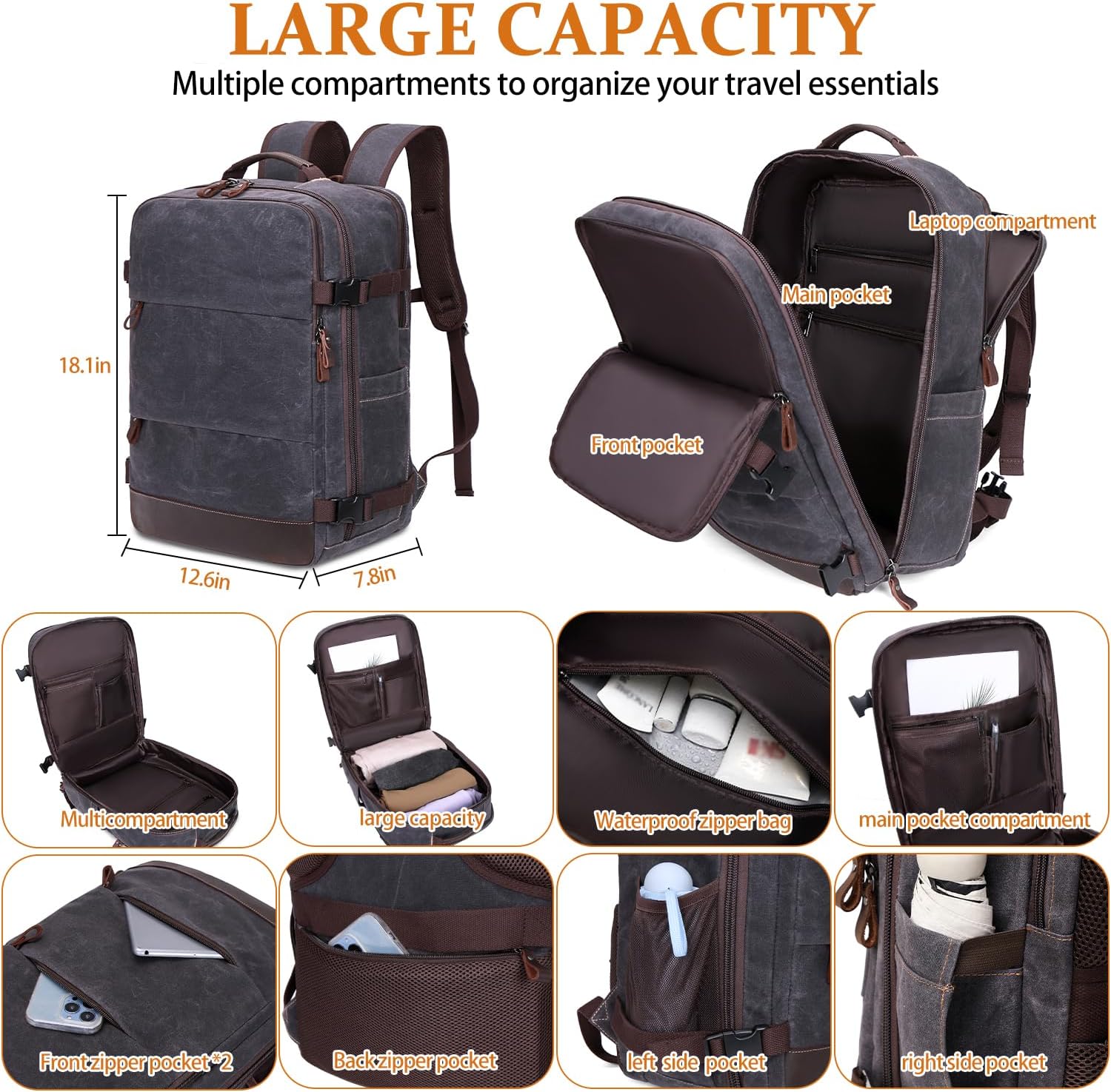 Travel Backpack for Men Carry On Backpack Flight Approved Personal Item Backpack, 18.4 inch Laptop