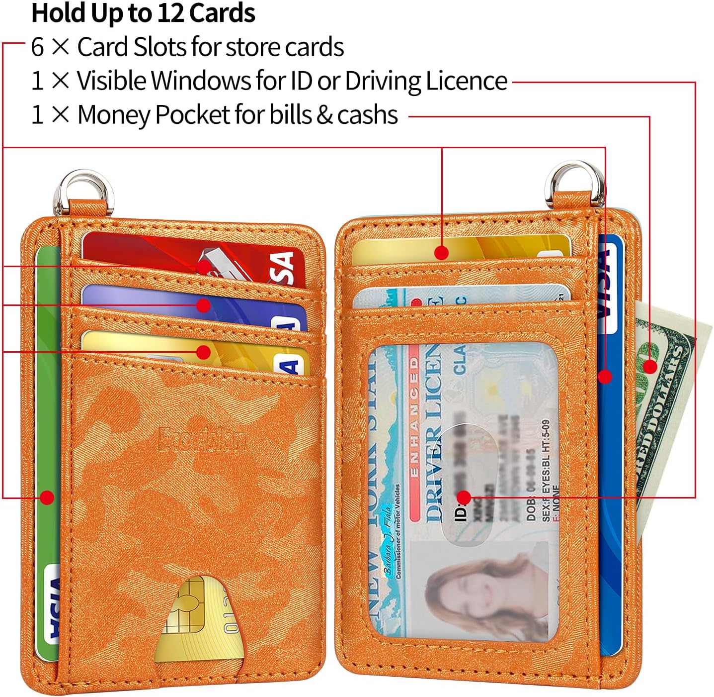 EcoVision Slim Minimalist Front Pocket Wallet, RFID Blocking Credit Card Holder Wallet with Detachable D-Shackle for Men Women