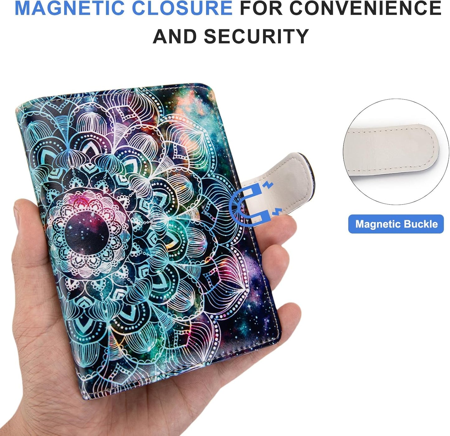 Passport Holder for Travel Essentials, RFID Blocking Passport Wallet Cover with Magnetic Closure, Passport Book Holders for Women and Men (Mandala in the Galaxy)