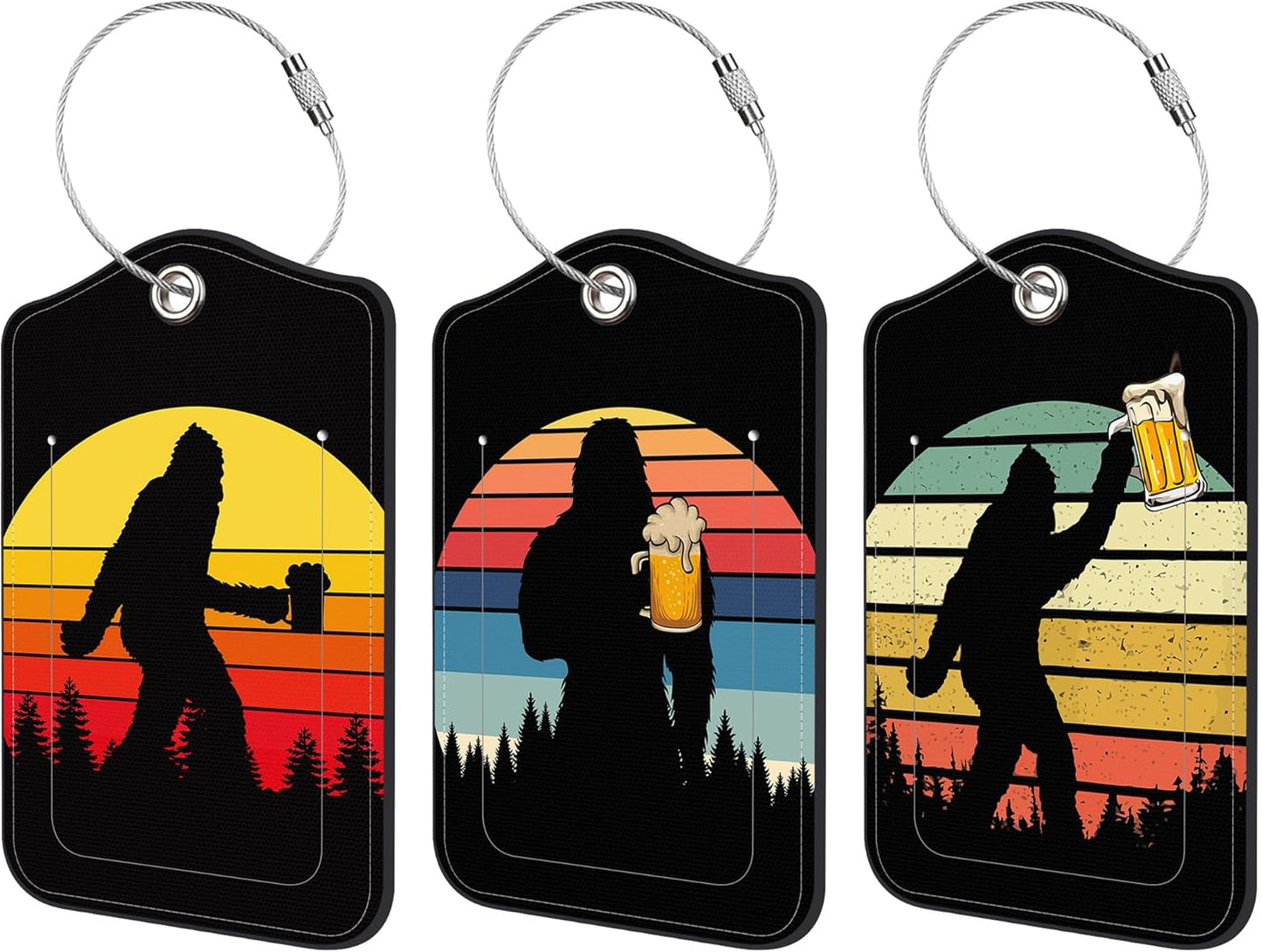 Sasquatch Luggage Tag for Suitcase 3 Pack Leather Luggage Tag with Privacy Flap Name ID Label and Metal Loop for Women Men Travel