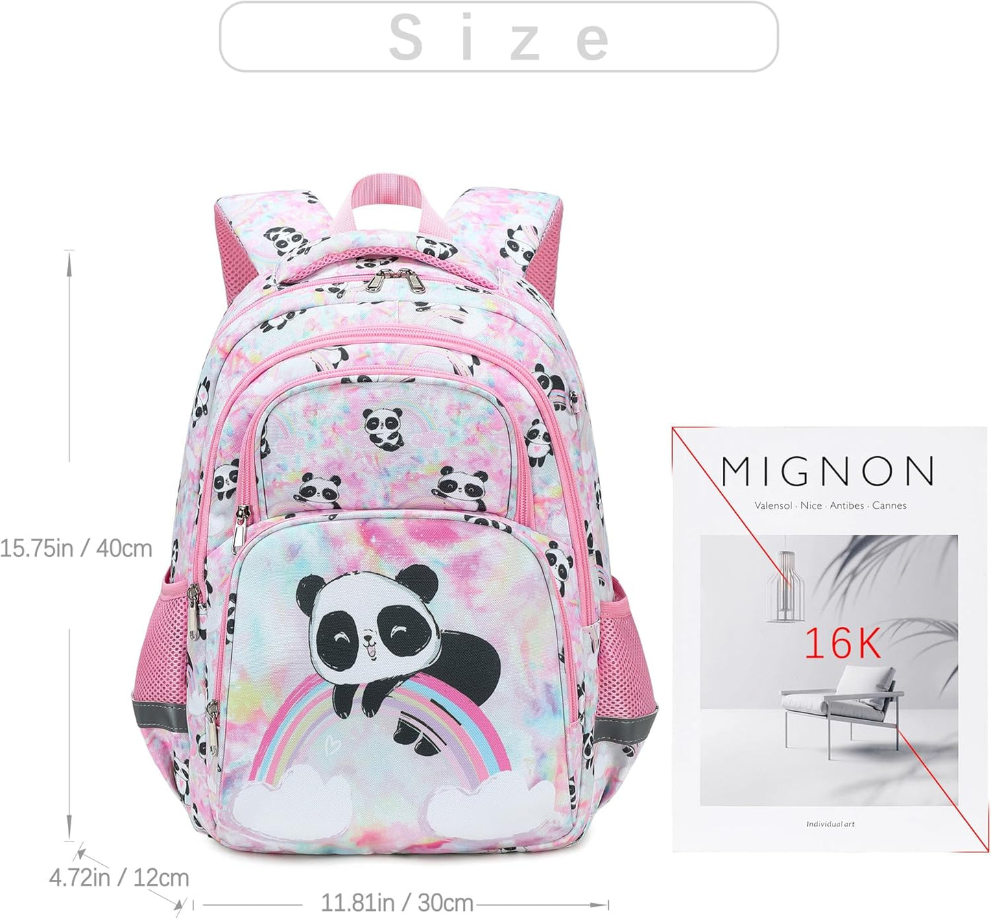 abshoo Cute Panda School Backpack For Girls Elementary Kindergarten Kids School Bag (Panda Pink)