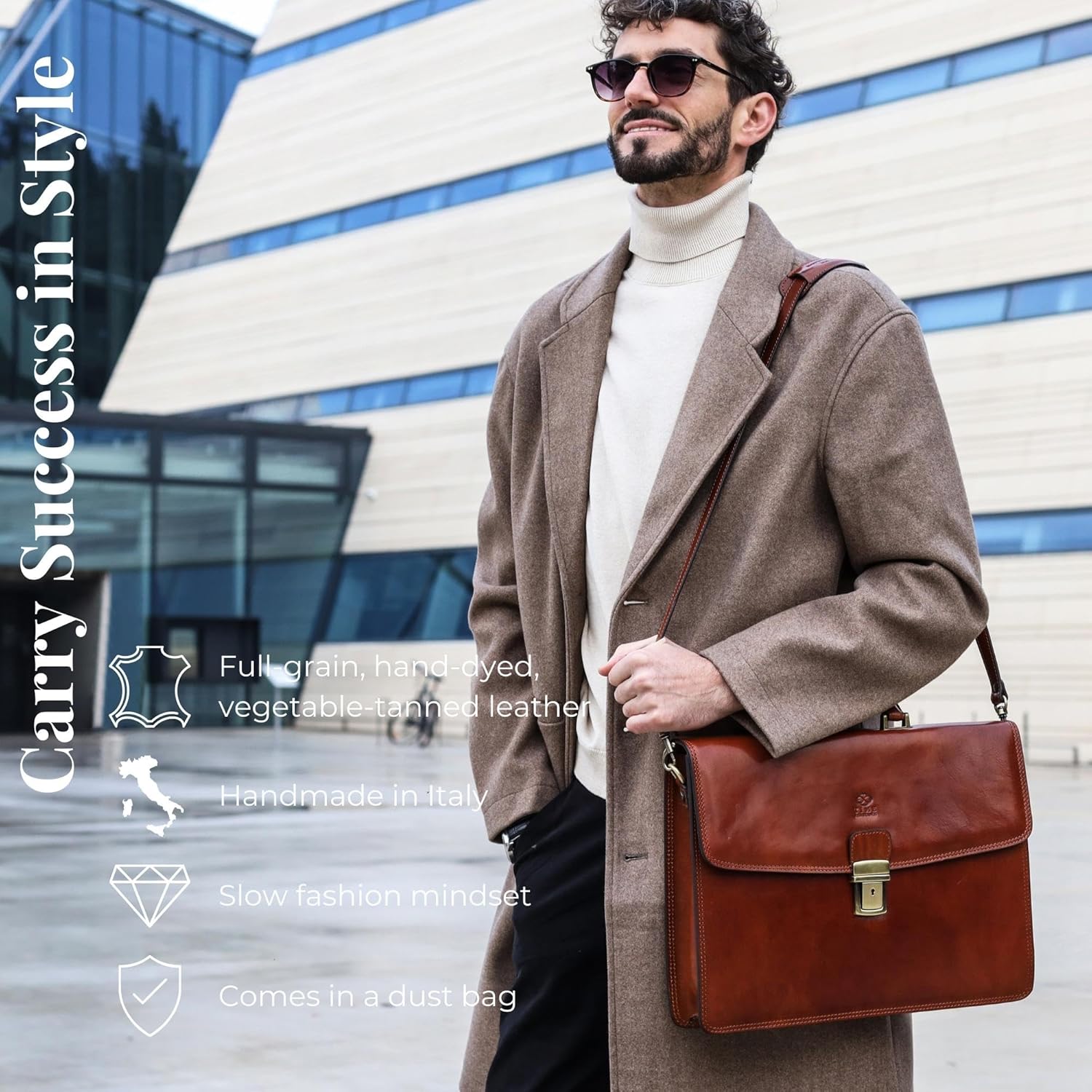 Time Resistance Leather Briefcase - Italian Handmade Leather Laptop Bag - Handbag for Men
