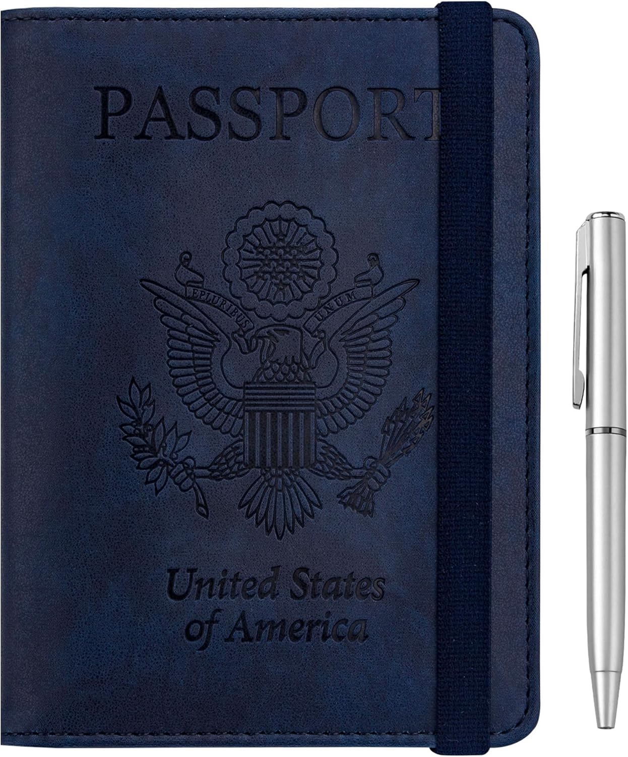 WALNEW Passport Holder for Travel, RFID Passport Cover Wallet for Women Men, PU Leather Passport Book Card Holder Case with Pen, Travelling Essentials for Flying