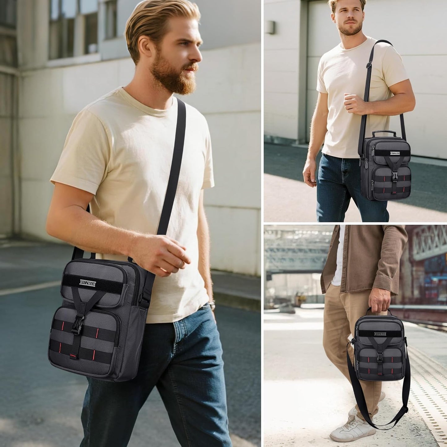 WITZMAN Crossbody Bag for Men Travel Small Shoulder Bags Lightweight Man Purse Messenger Bag for Casual Daliy Work Traveling