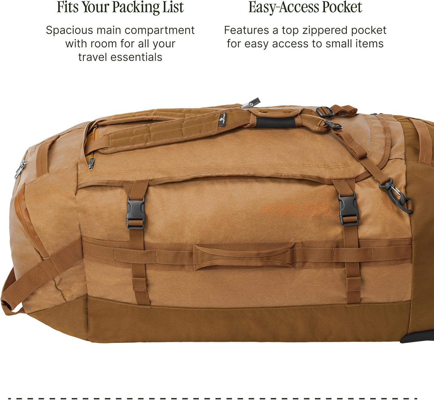 Eagle Creek Cargo Hauler Wheeled Duffel - Durable Duffel Bag for Travel - Easy Access Compartment - Deployable Backpack Straps - Lockable Zipper Opening - Duck Green - 130L