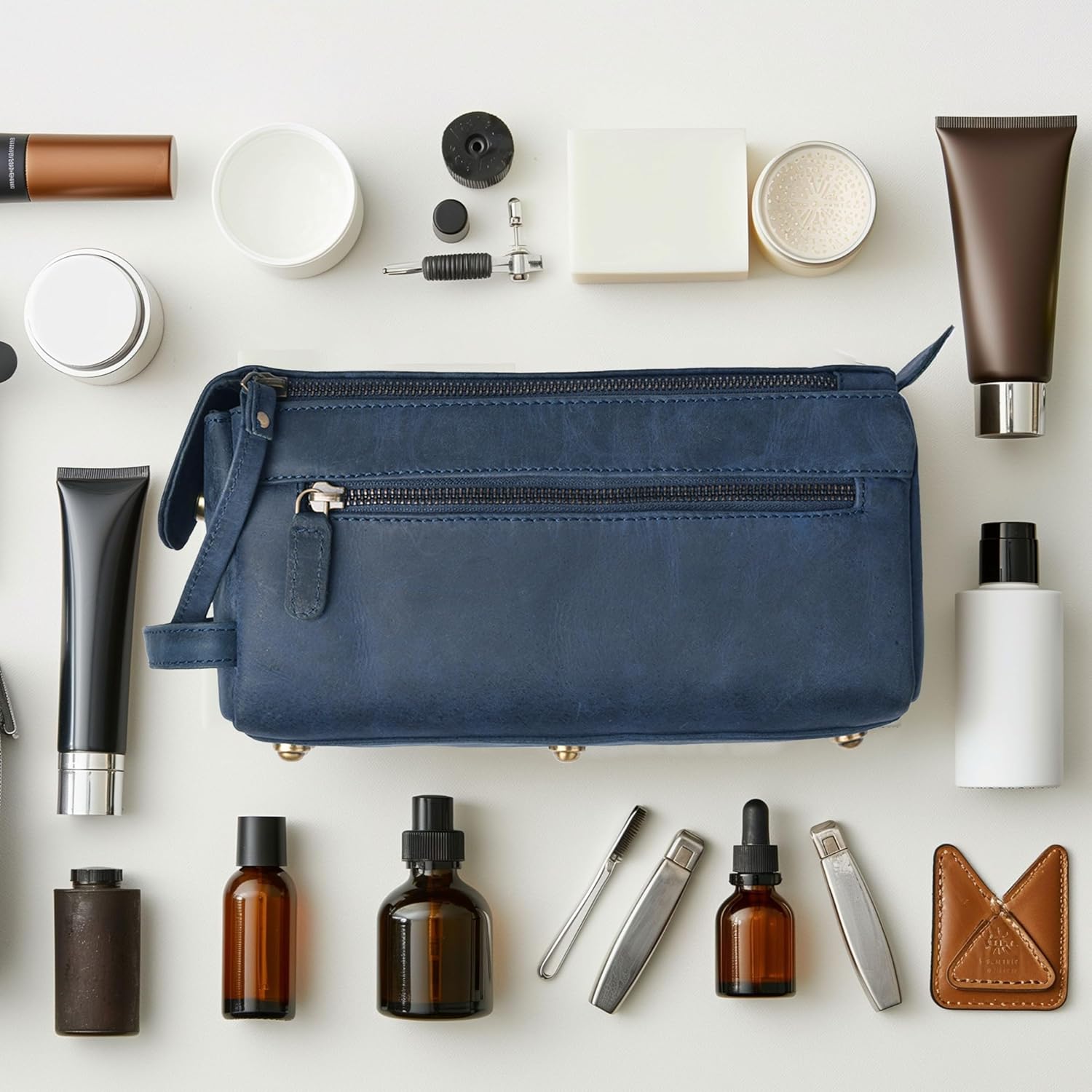 LEATHER VILLAGE Premium Leather Travel Toiletry Bag - Unisex Water-Resistant Travel Bag for
