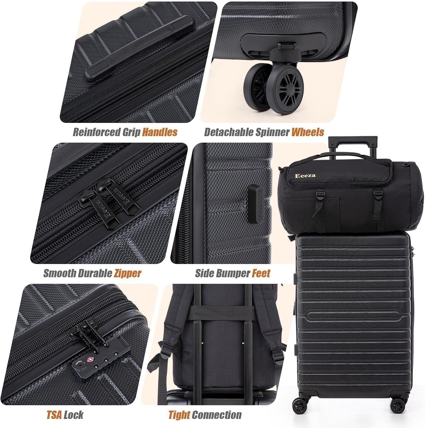 Expandable Luggage Sets 21"/25"/30" 5 Piece Luggage Set,Suitcase Sets with ABS Hard Shell Lightweight TSA Lock and Detachable Double Spinner Wheels(Black,BP/TB)