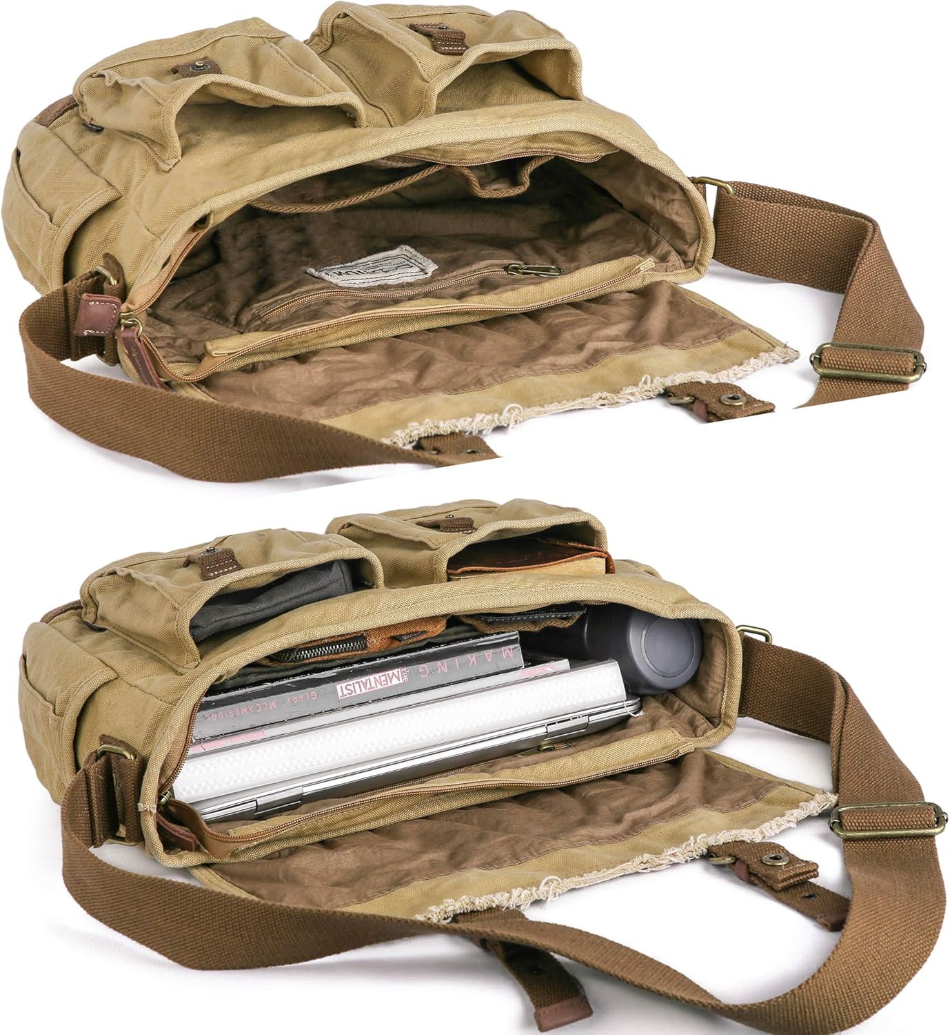 GOOTIUM Canvas Messenger Bag - Vintage Shoulder Bag Frayed Style Boho Purse