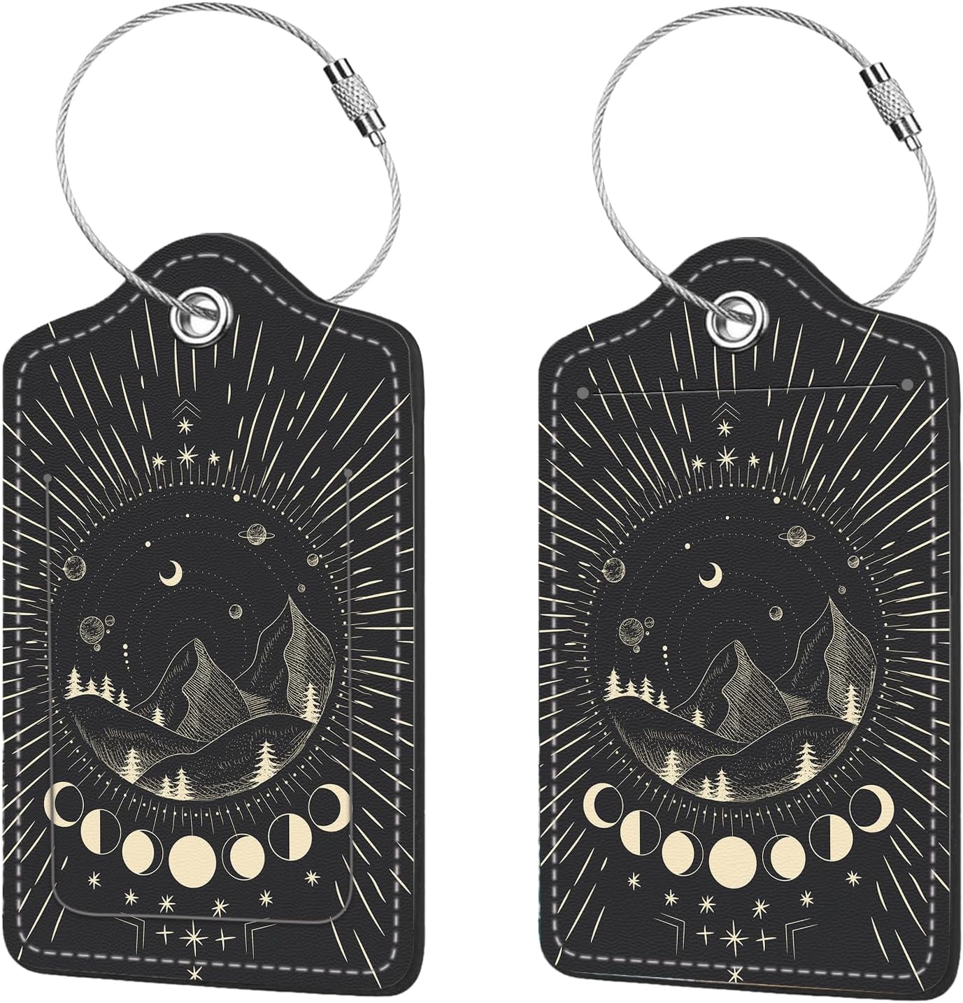 2 Pcs Luggage Tags for Suitcase, Cute Unique PU Leather Travel Bag Tag with Privacy Cover ID Label