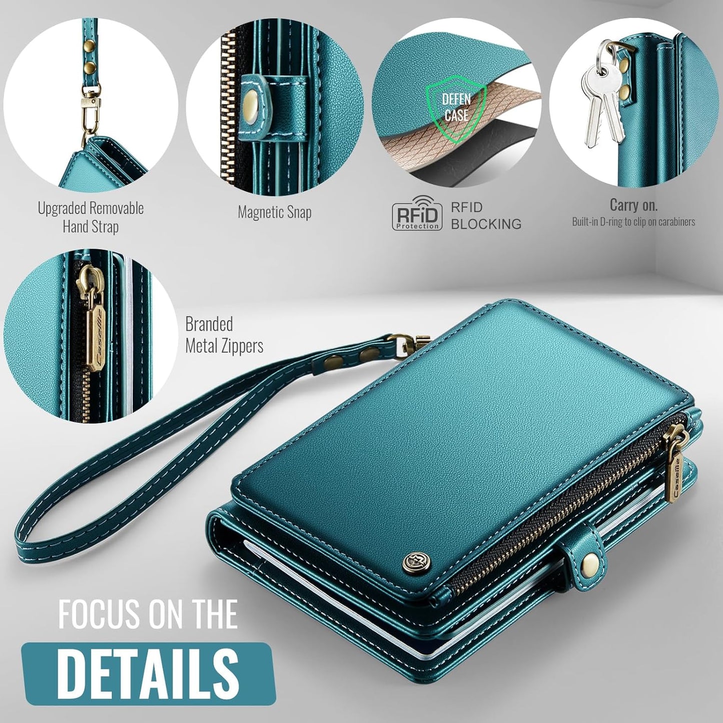 Passport Holder Wallet, 12 Card Slots RFID Blocking Travel Organizer, Zippered Coin Pocket & Detachable Wrist Strap Secure AMagnetic Closure Passport Case for Men & Women (Green)