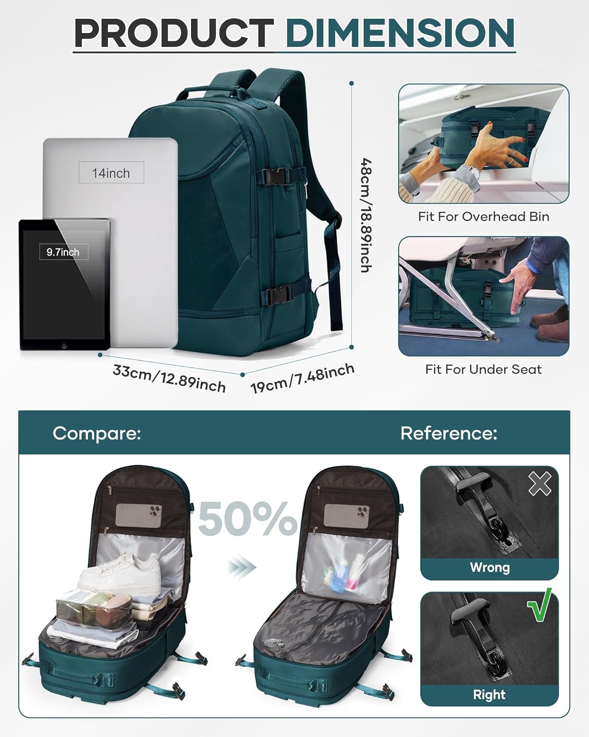 Vacuum Backpack Travel with Pump, Expandable Travel Backpack with Vacuum System, Vacuum Compression Bags Personal Item Carry On Suitcase Luggage Flight Approved Backpacks for Women Men, DarkBlue