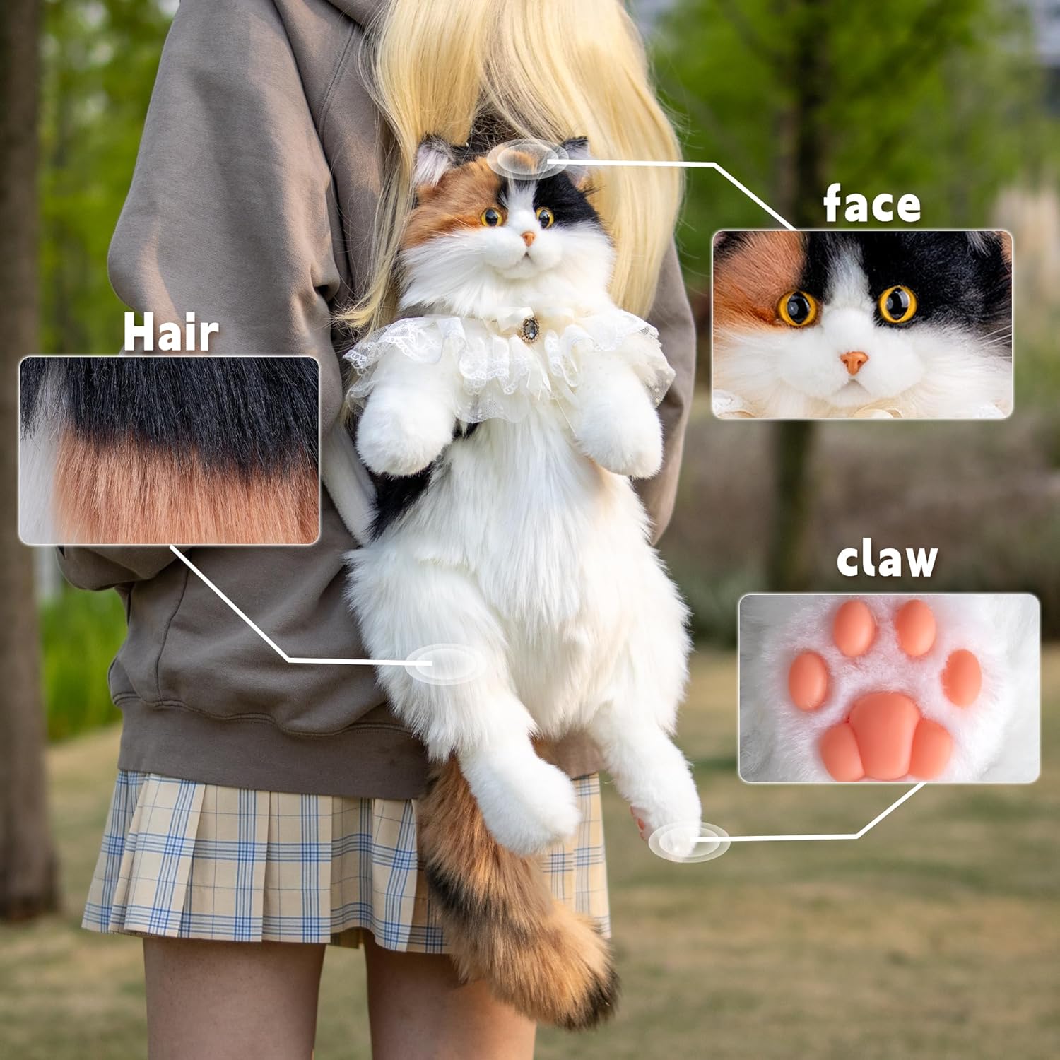 Chongker Stuffed Realistic Cat Plush Backpack - Cute and Soft Stuffed Animal Backpack with