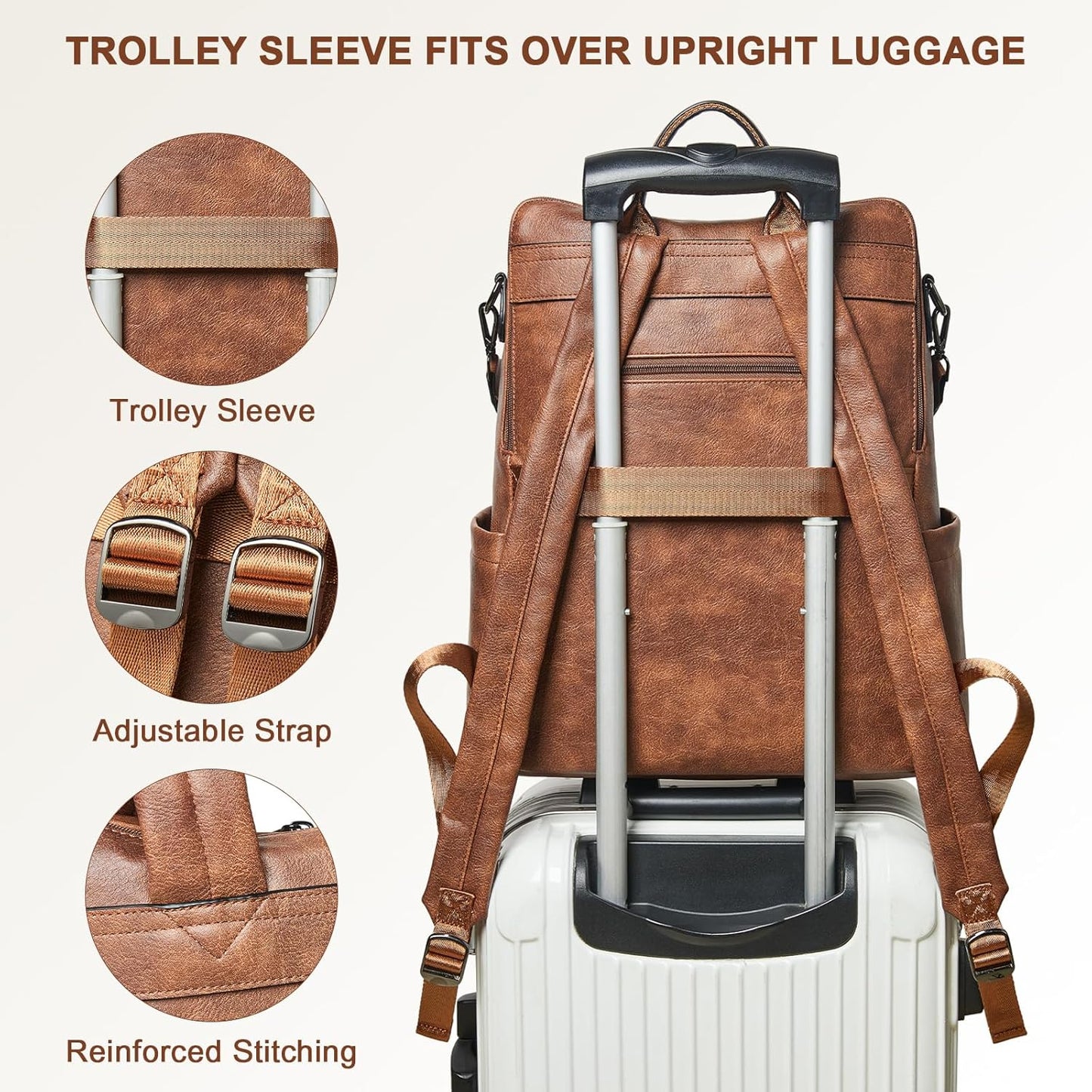 Shrrie Laptop Backpack for Women 15.6 inch,Travel Leather Backpack Purse Nurse Teacher Carry on Backpack Computer Bag,Professional Water-Resistant College Business Work Casual Daypack,Two-tone Maroon