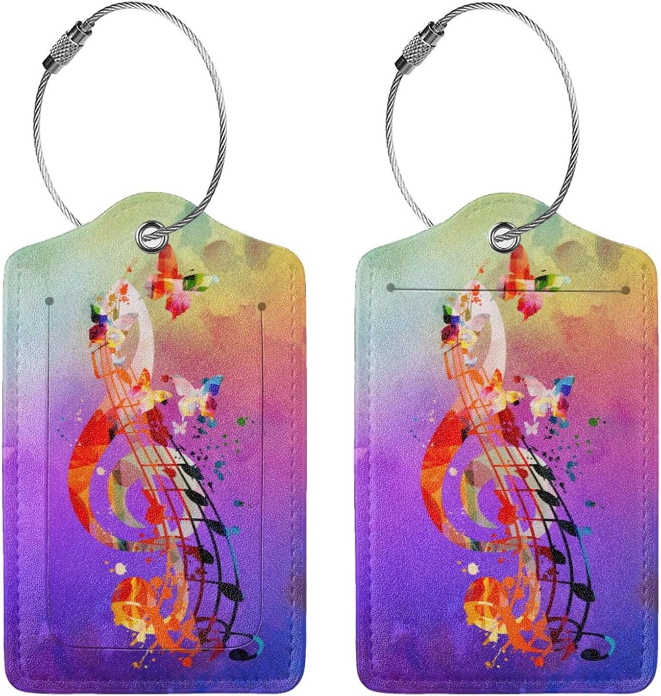 Purple Music 2 Pcs Luggage Tags, Suitcases & Travel Bag Tag Privacy Cover ID Name Label with