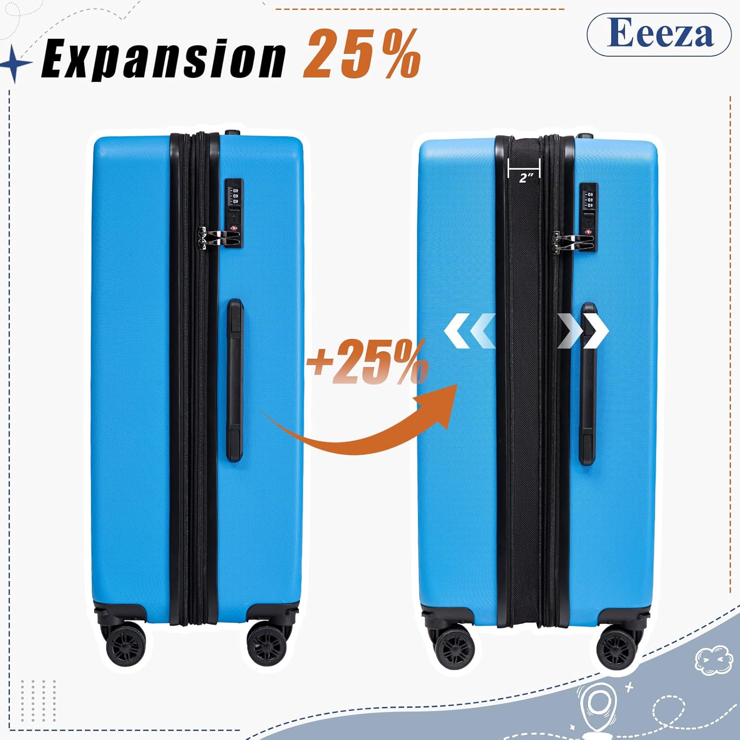 Expandable Carry on Luggage Sets,Suitcases with Detachable Wheels Hardshell 22x14x9 Airline