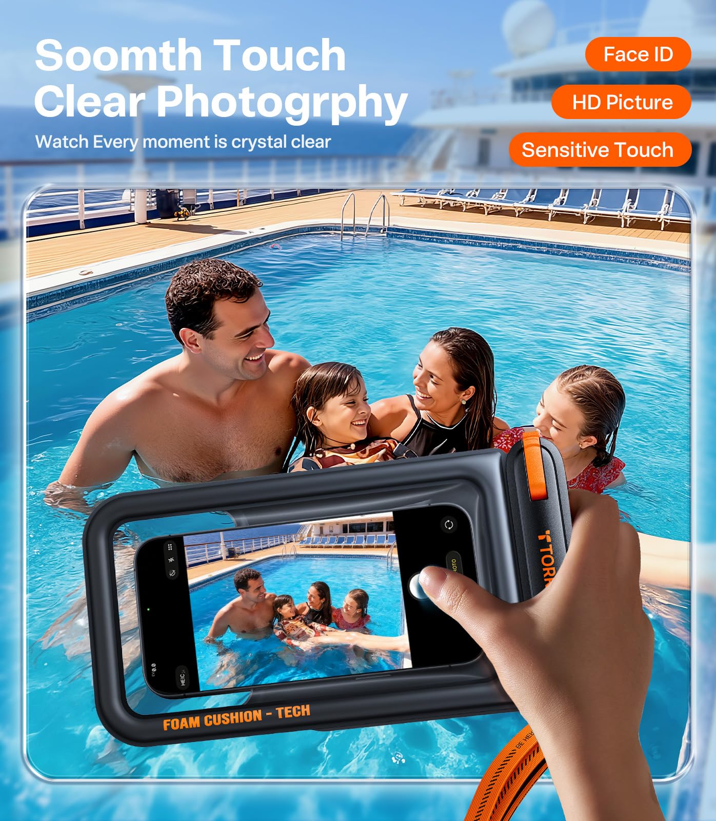 TORRAS IP68 Waterproof Phone Pouch Floating with Double Space 7.0", Black