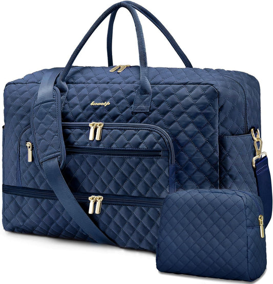 Travel Duffle Bag Weekender for Women - 38L Carry-On Overnight Bag Personal Item Bag with Shoe Compartment & Wet Pocket Weekend Tote Bags with Toiletry Bag Hospital Bags for Labor and Delivery Navy